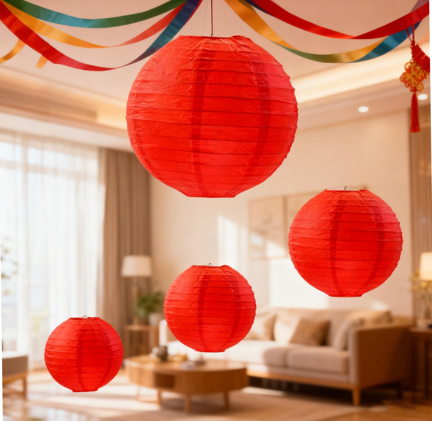 25 Pack Paper Lanterns, Sizes of 4", 6", 8", 10", 12", Hanging Lanterns Decorations Ball Lanterns for Home Decoration, Birthday Party and Wedding Decorations (Red)