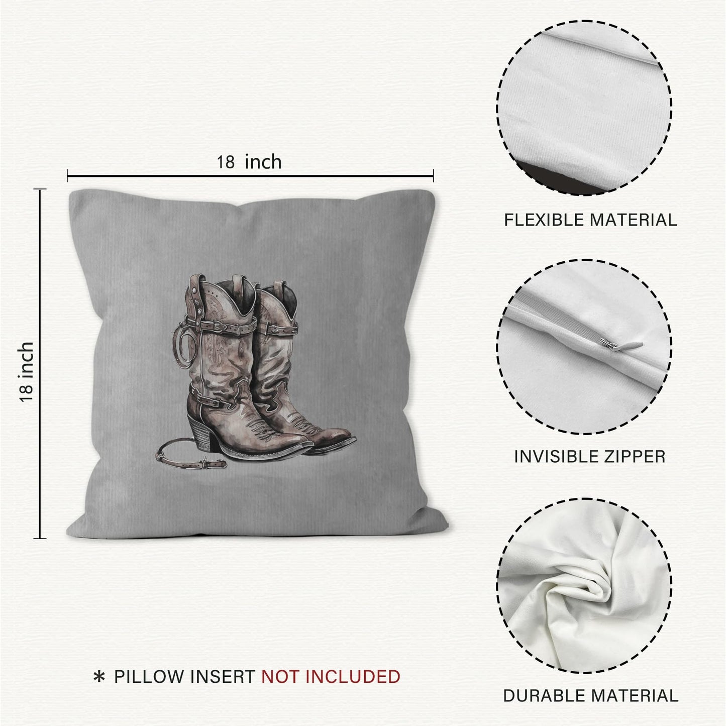 VRW Western Cowboy Hat Boots Throw Pillow Covers Set of 2, Classroom Pillow Covers, Rustic Grey Pillow Covers for Farmhouse Decor, Pillowcase for Western Home Decor Rustic, Western Gifts, 18x18