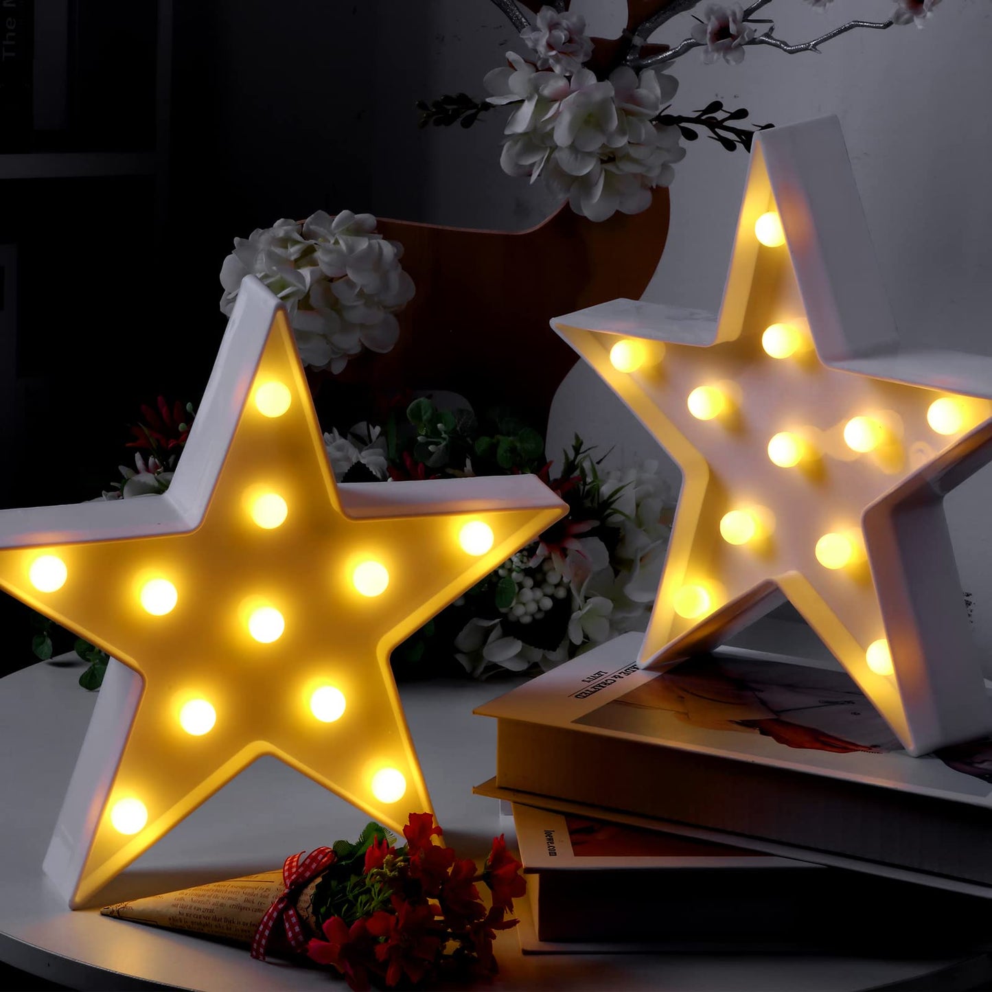 Tarpop 4 Pcs Star Plastic Night Light Battery Operated LED Marquee Star Sign Party Movie Theater Decor Room Wall Lamp for Kids Baby Child Girl Gifts, Birthday Party Christmas Home Bar(White)