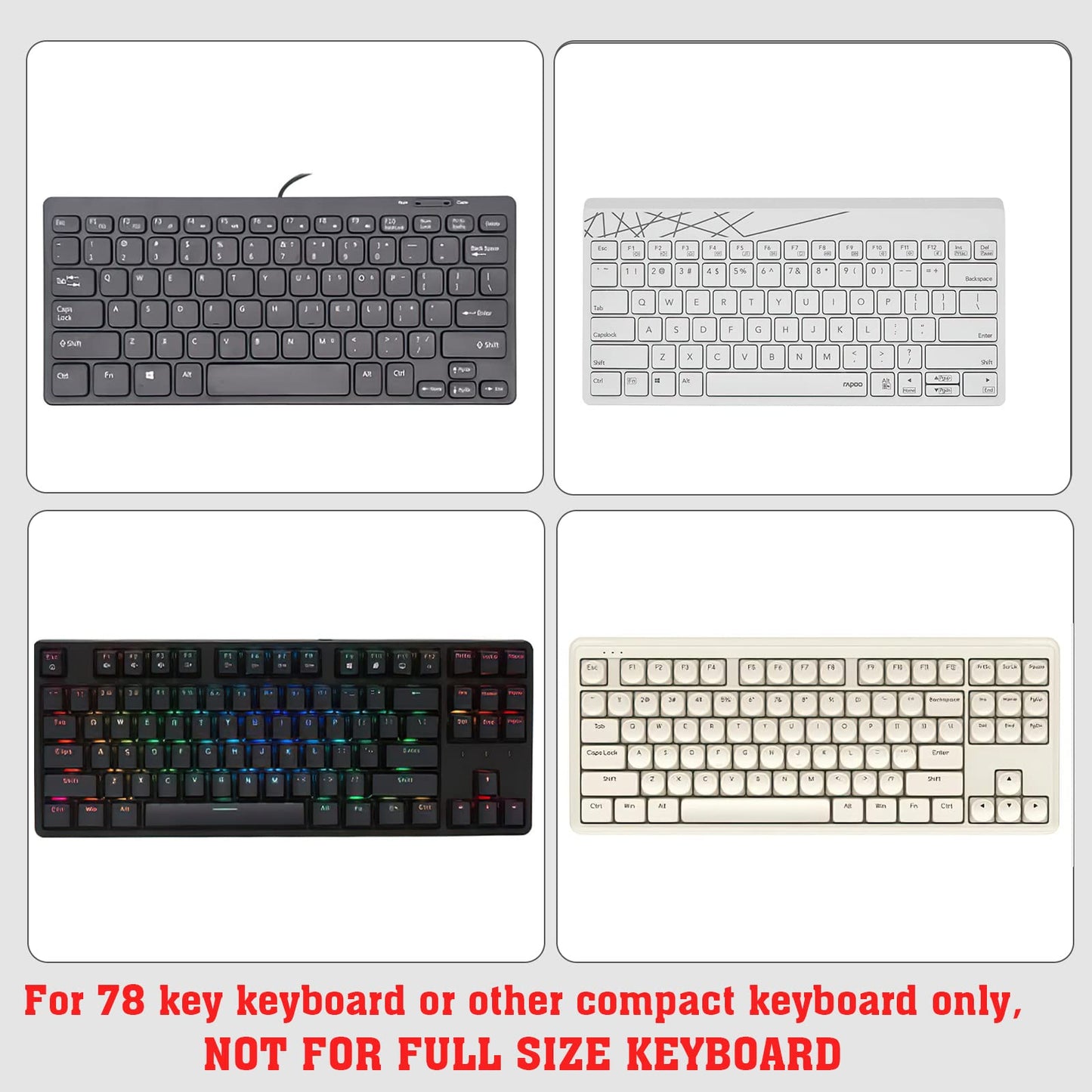 KOTEMON Acrylic Tilted Computer Keyboard Stand for Compact Keyboard, 78 Keys Keyboard, with White Silicone Strip, 11.8 Inch Width