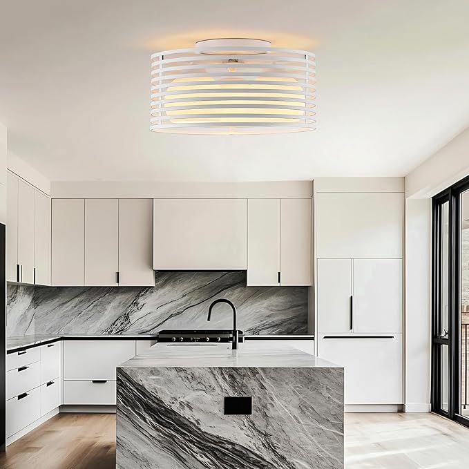 Modern Industrial Frosted White Round Semi Flush Mount Ceiling Light Fixture,Close to Ceiling Lamp Lighting Fixture With Globe Milk Glass Cover,for Kitchen Master Bedroom Living room Hallway(12.79 in)