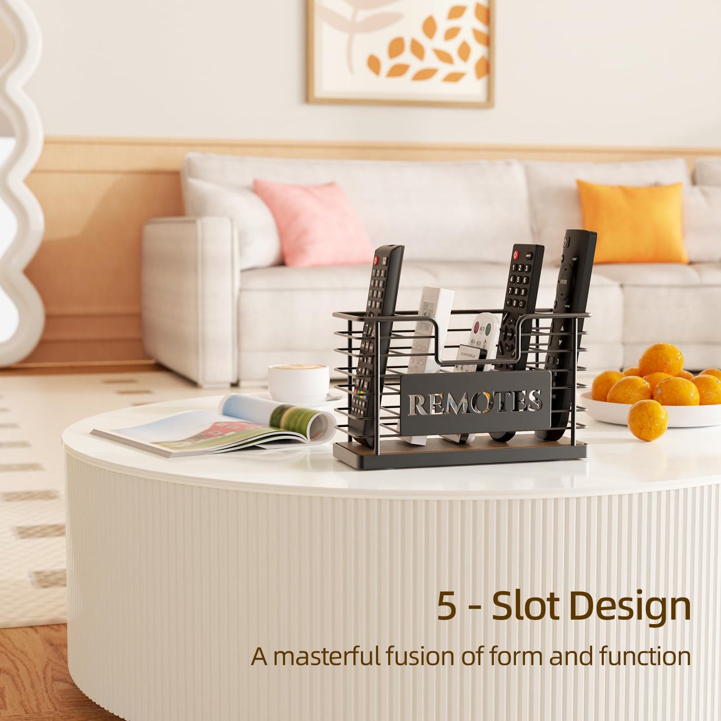GIGIFTREE Remote Control Holder, 5-Slot TV Remote Holder Wall Mount, Universal Remote Caddy Large Size Design for Wall Table Living Room Bedroom, Easy Installation, Brown