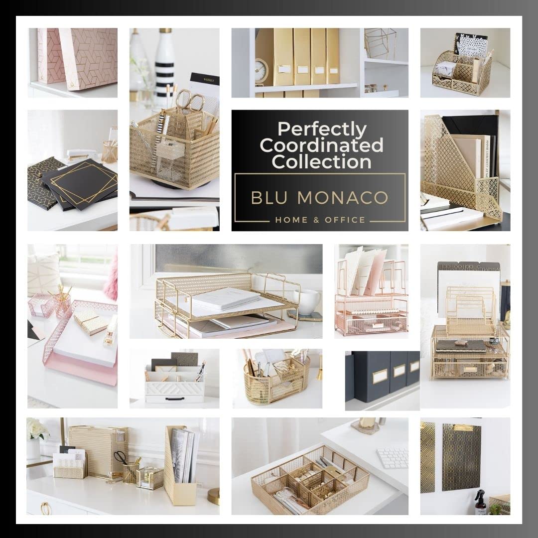 BLU MONACO White Wooden Desk Organizer With Drawer | Desktop Storage With Drawers | Multi-Compartment Desk Caddy for Home Office | 5.7βD x 12.9βW x 9βH Tabletop Accessory Holder