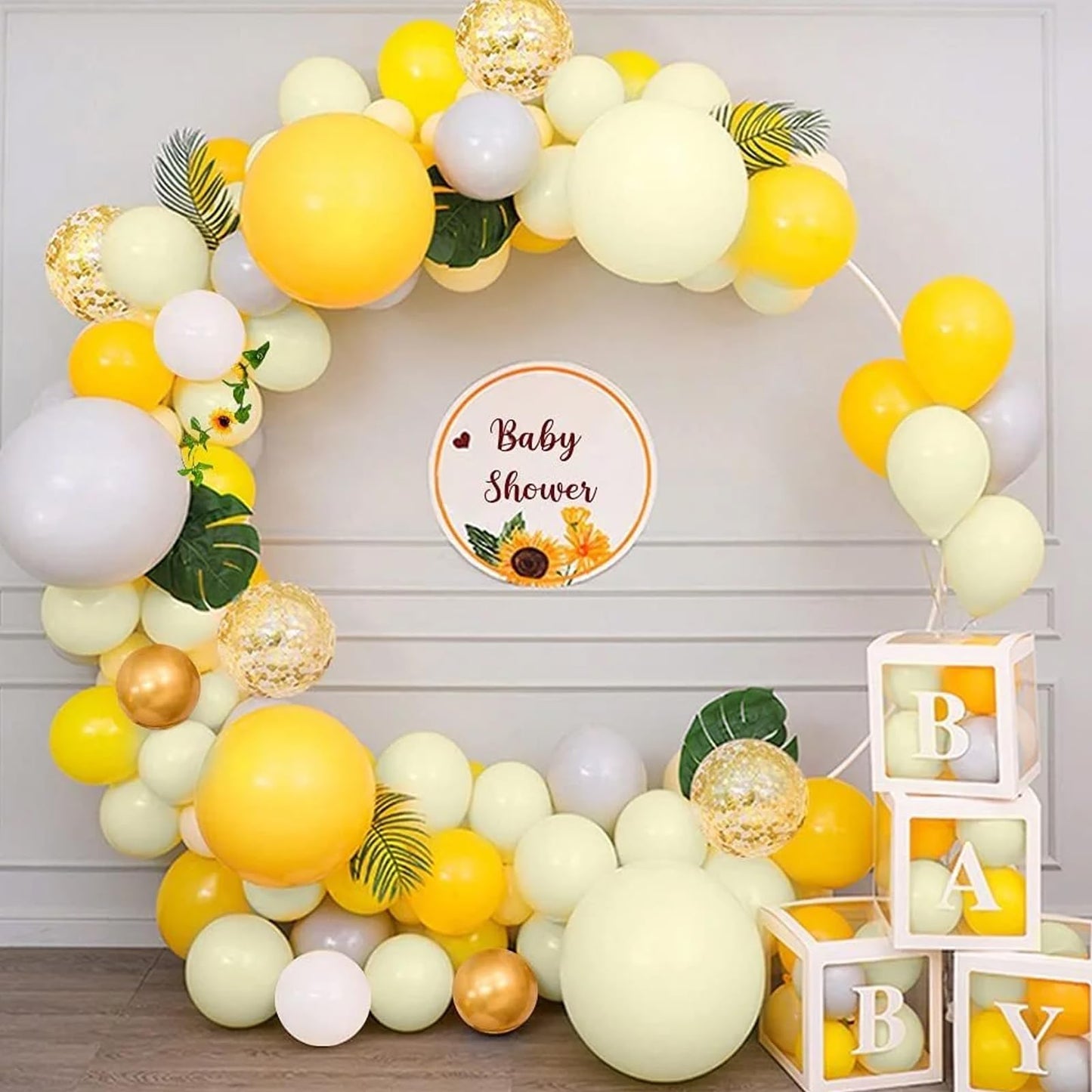 Biapian Yellow Balloon Garland Arch, 115 PCS Yellow White Balloon Arch Kit with Gold White Latex Balloon for Lemon Boho Sunshine Daisy Honeybee Theme Birthday Baby Shower Party Decoration