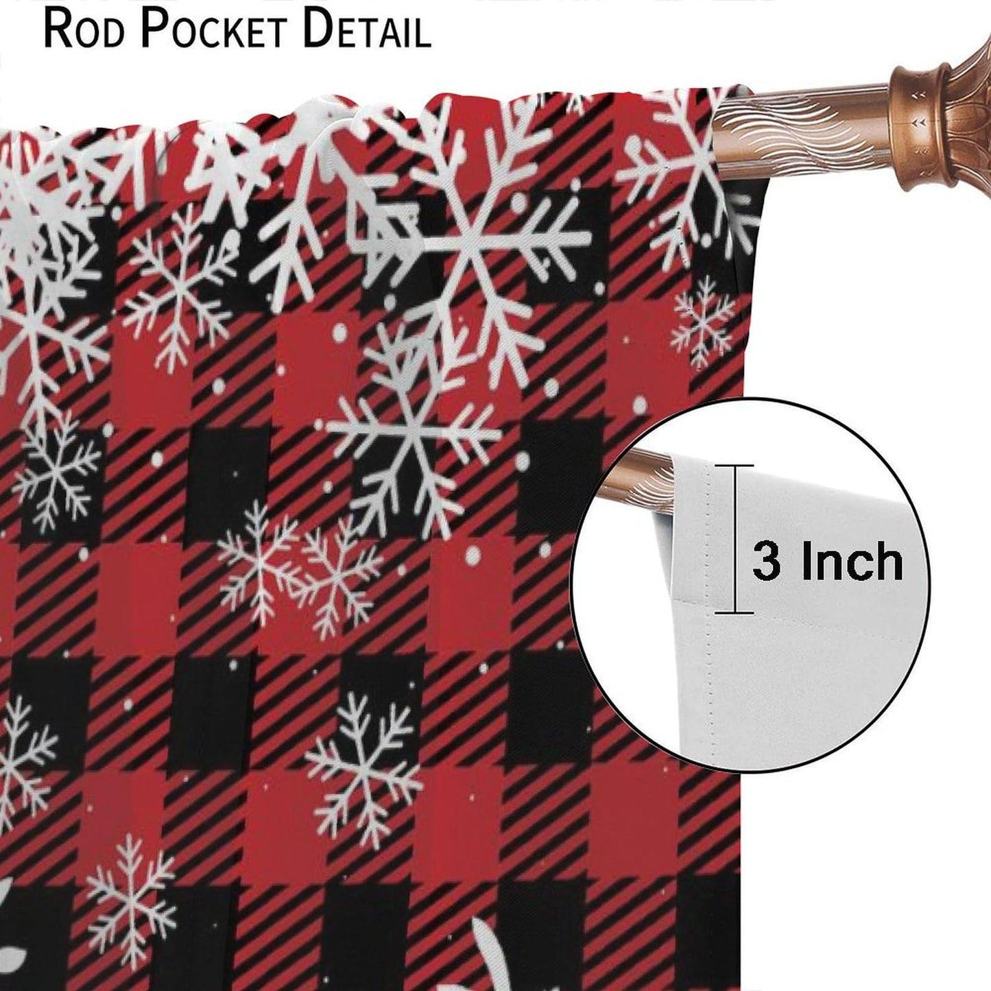 Christmas Curtains, Snowflake Decoration Printed Tartan Fabric, Bedroom Living Room Kitchen Dining Room Decor Curtains Window Treatment 2 Panels Set Total Size 42" W X 45" L Inch