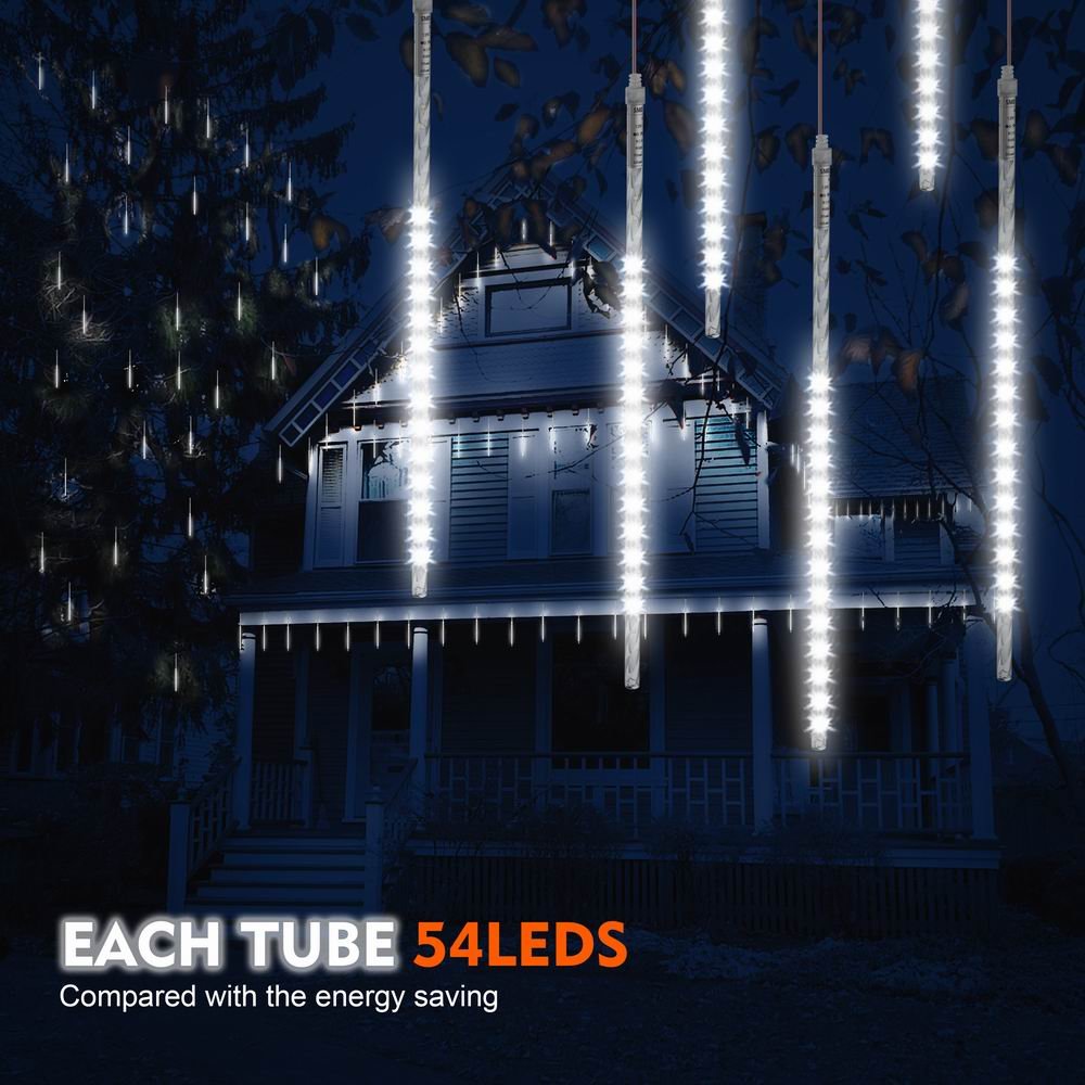 BlueFire Upgraded Meteor Shower Lights, 19.68 Inch 10 Tubes 540 LEDs Outdoor Icicle Christmas Lights, Waterproof Falling Rain Lights for Tree Holiday Porch Yard Patio Roof Party Decoration (White)