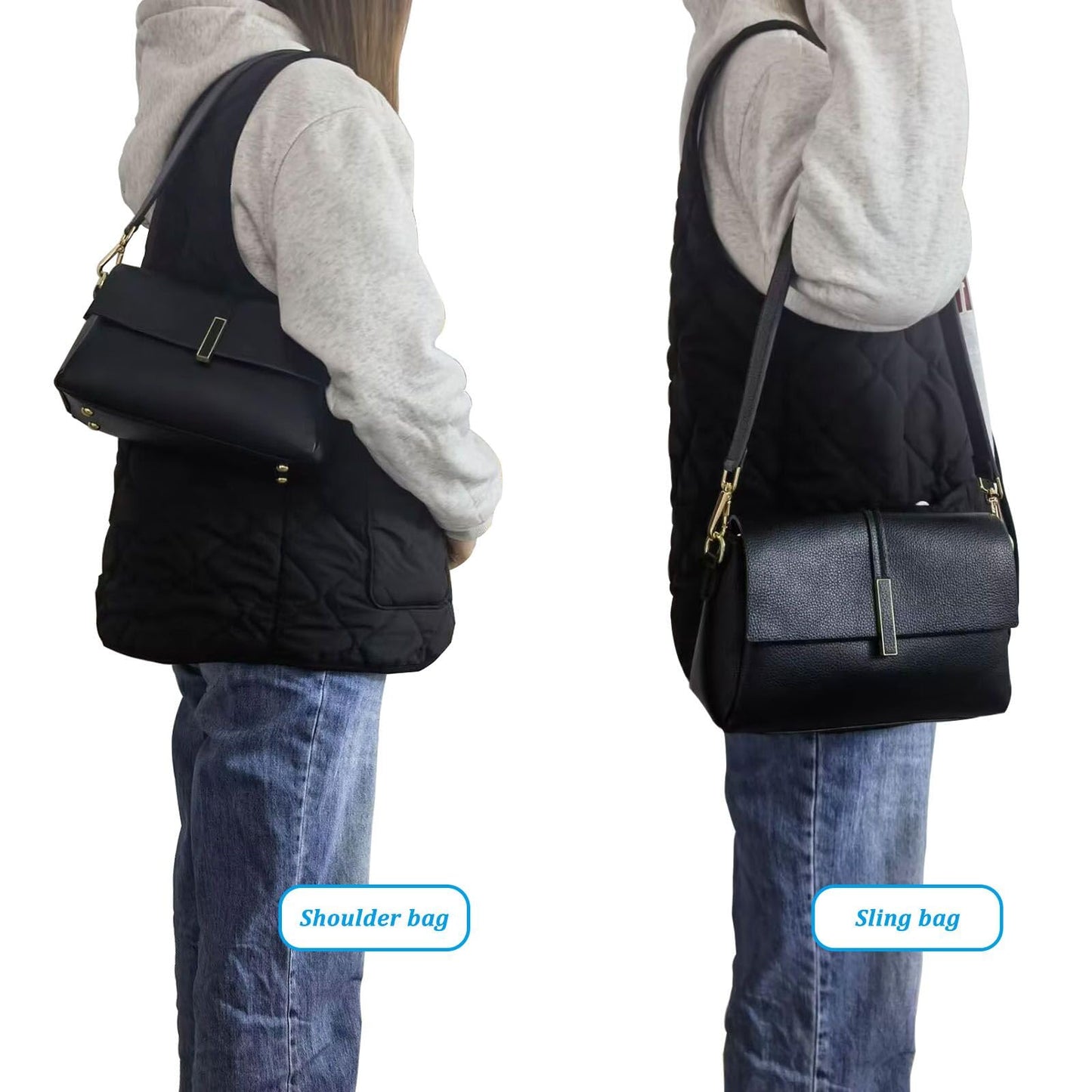 Live Up 24.8” Leather Replacement Strap for Handbags with Metal Buckles(Black-Gold Hardware)
