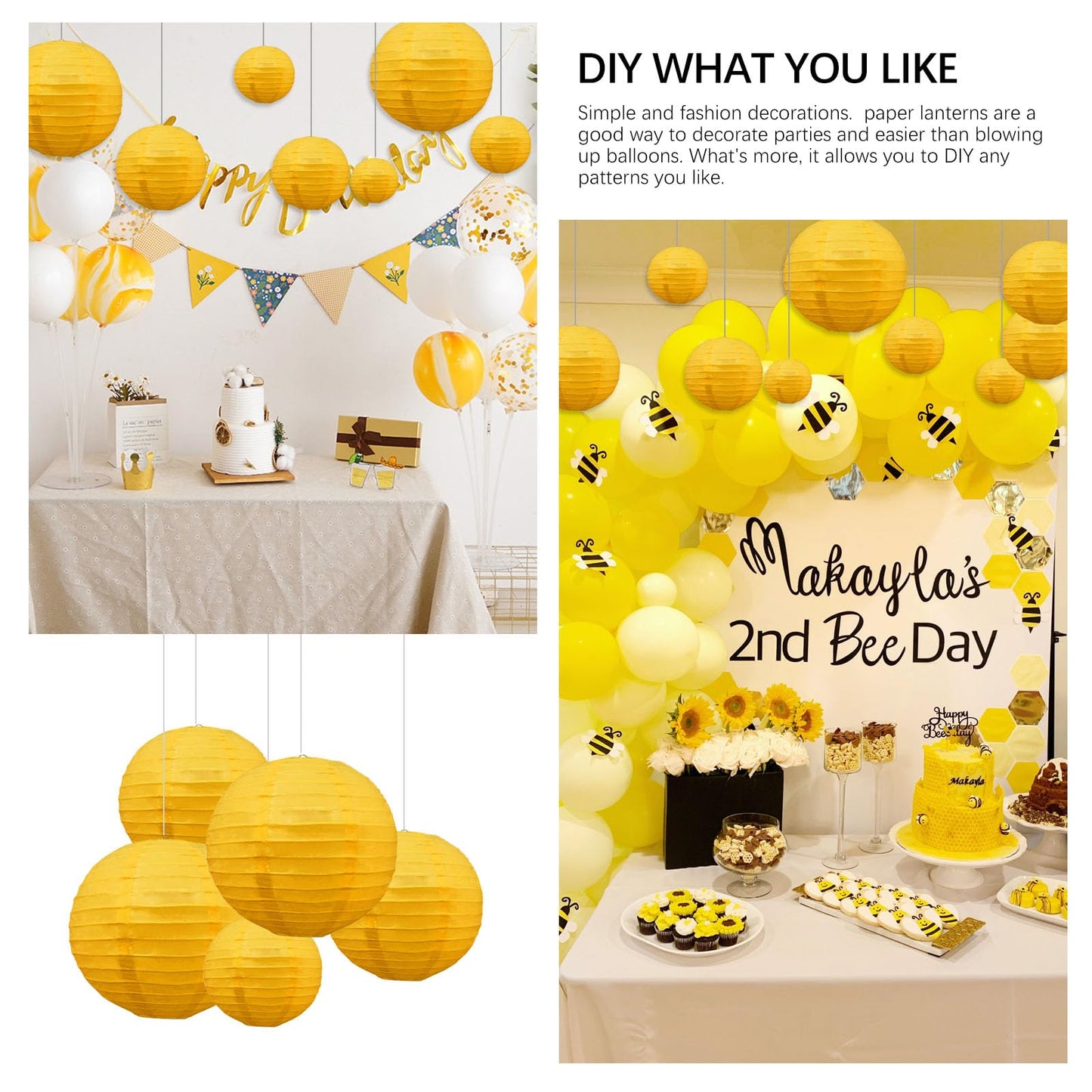 20Pcs Yellow Paper Lanterns for Parties, 6” 8” 10” 12” Chinese Asian Hanging Round Paper Lanterns for Birthday Wedding Halloween Christmas Home Decor Party Decor