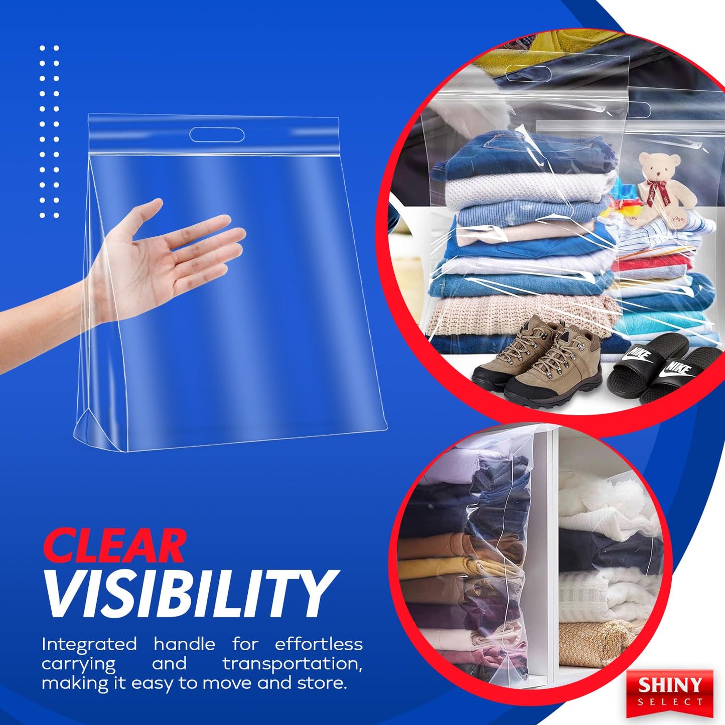 10 Gallon Jumbo Storage Bag With Handle & Resealable Zipper Top Huge Size 24" x 24",12 Clear Big Plastic Bags Extra Large XL, 4 Mil Thick Heavy Duty for Linen, Baby, Sports