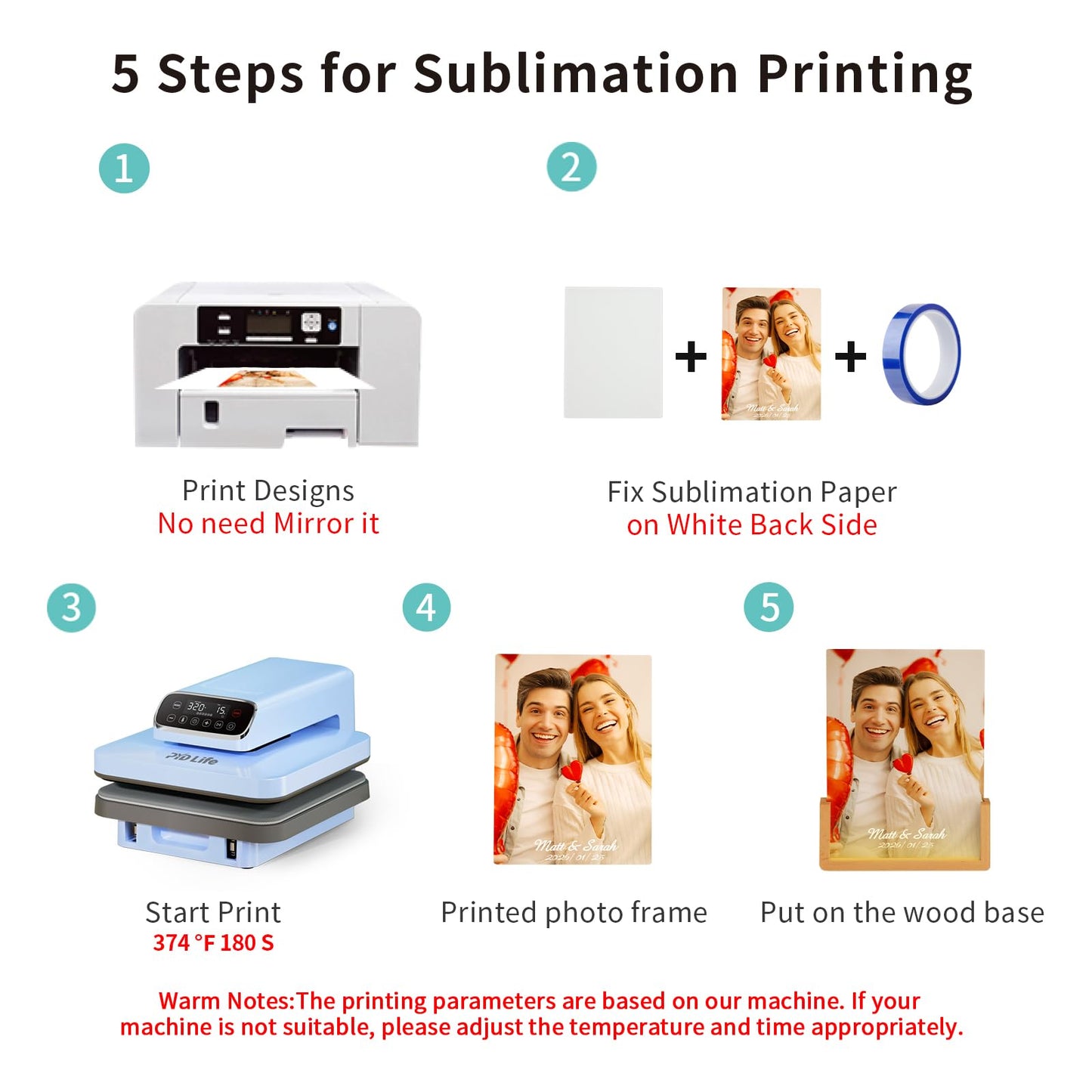 PYD Life 2 Pack Sublimation Night Lights Blanks LED Glass Photo Frames Panels White 6" x 8" with Warm Light,with Wood Stand for Custom Photos Designs, DIY Gifts for Couples, Family