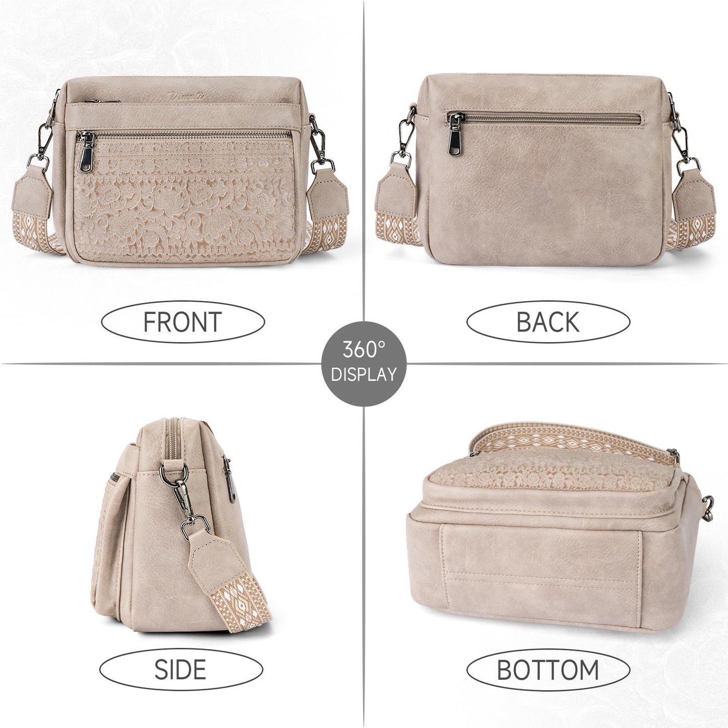 VIMUTI Crossbody Bags for Women Trendy,Leather Crossbody Purses Embossed Design,Multi Pocket Lightweight Shoulder Handbag (04-Gray)