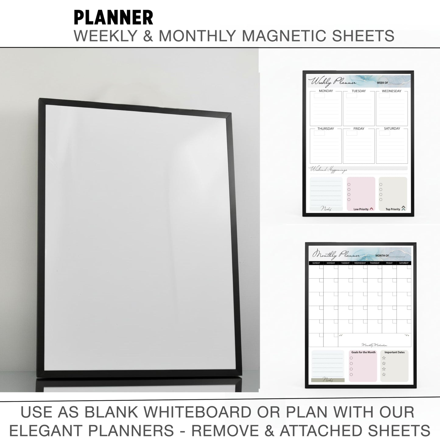 LULU OFFICE 12x16 Magnetic Whiteboard with Stand – Includes Weekly & Monthly Planner Sheets – Desktop Dry Erase Board with Black Frame, 3 Markers, Eraser, Magnets & Wall Mount Kit