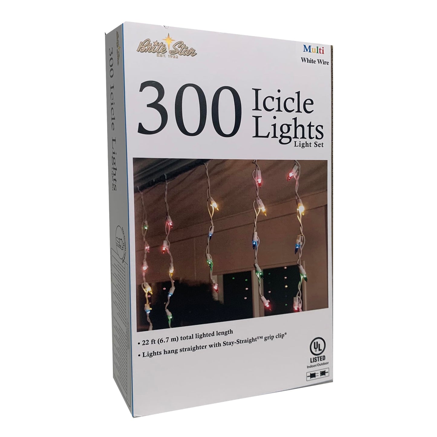 Brite Star 300-Count Stay-Straight Multicolor Window Icicle Lights Set - White Wire Mini Lights