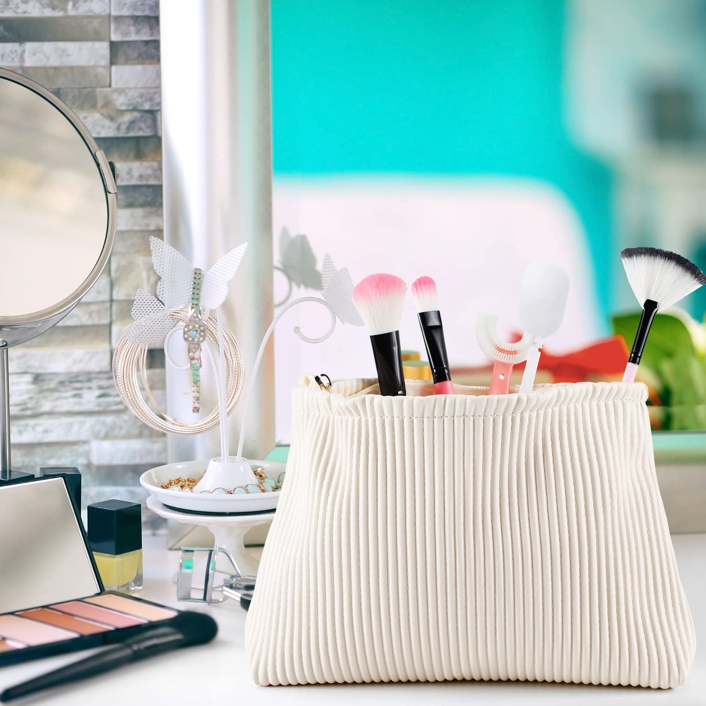 Talltalk 3 Pcs Cosmetic Makeup Bag for Women Portable Travel Toiletry Cosmetic Pouch Cute Bag Accessories Brushes Storage Organizer for Daily Use, 3 Sizes(Pu Leather,Elegant)