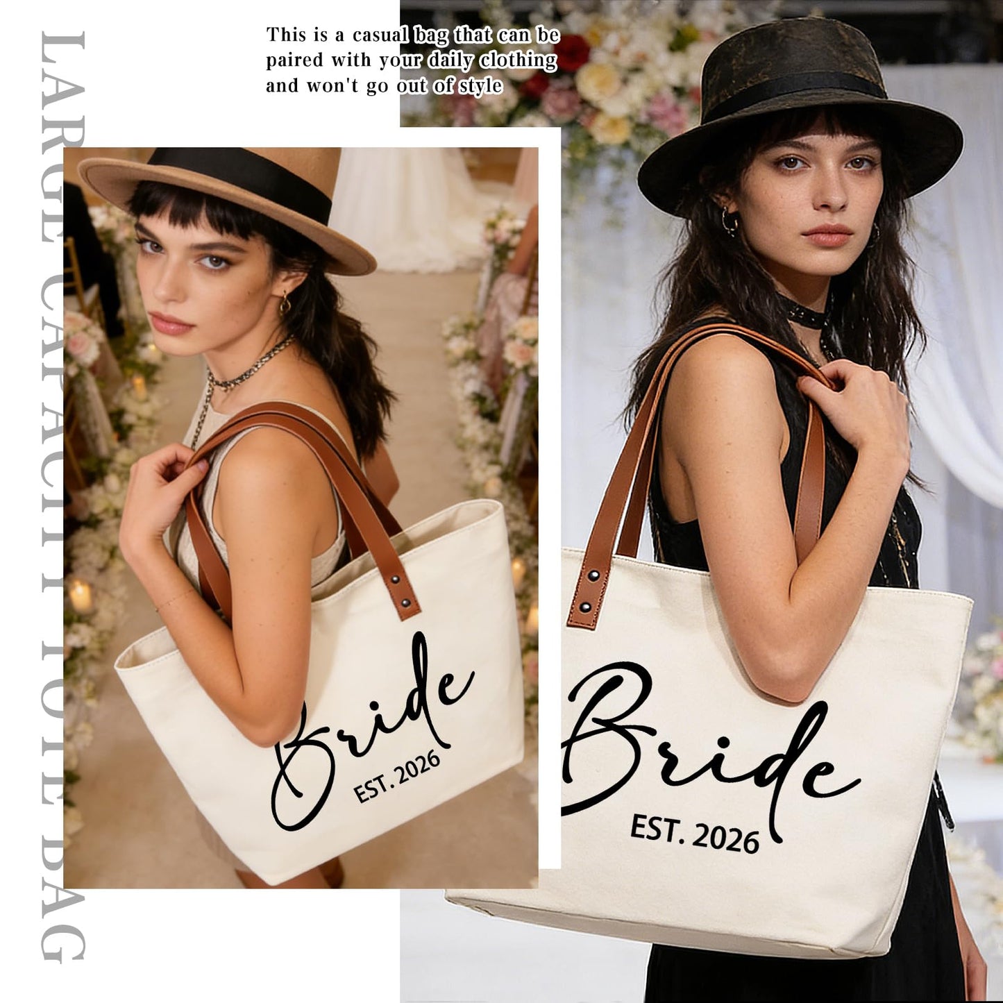 Tmsek Bride Canvas Tote Est 2026 Bridal Shower Wedding Bachelorette Party Gifts for Bride to Be, Bridal Gift Bag