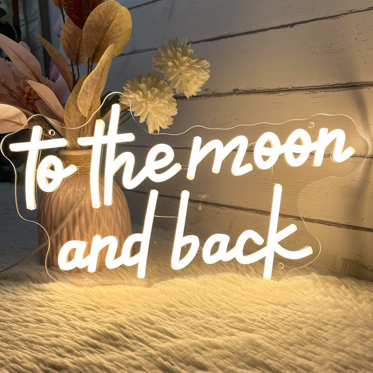 To The Moon & Back Neon Sign for Wedding Room Wall Decor LED Light Signs Aesthetic LED Sign for Bedroom Home Decor Wall Art Anniversary Valentines Day Gift for Women 5V USB Powered Warm White 40Ă23CM