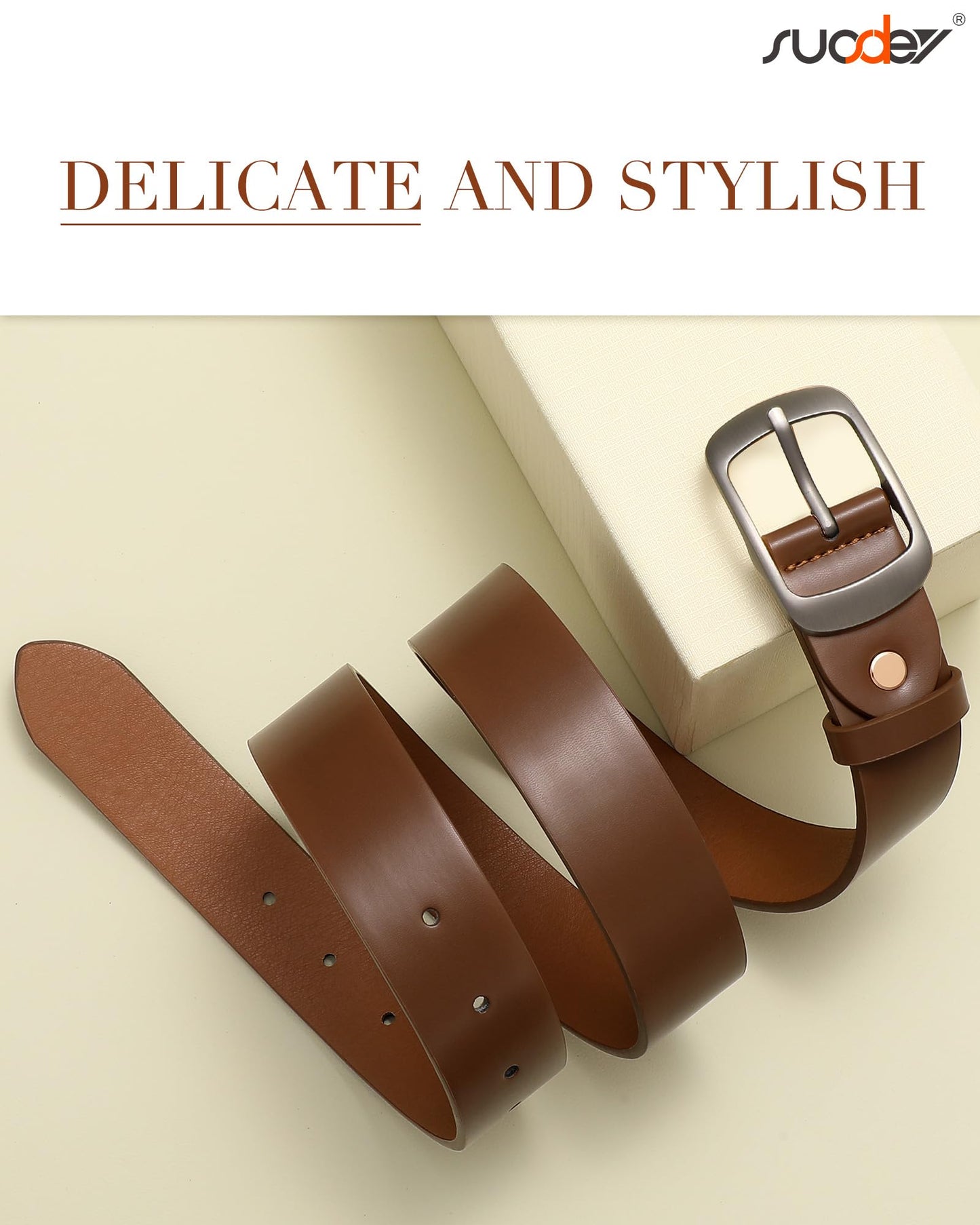 SUOSDEY Women Belts For Jeans Dresses Pants Ladies Light Coffee Belt Leather Waist Belt with Elegant Buckle Width 1.3"