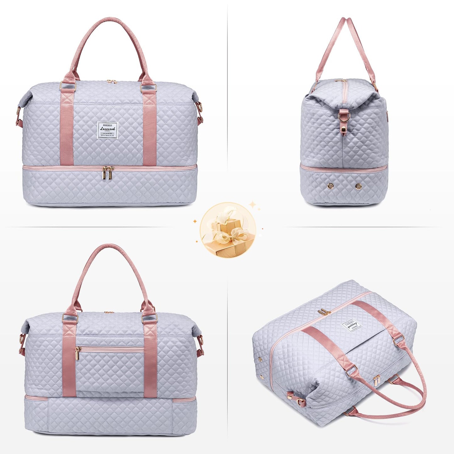 LOVEVOOK Travel Duffle Bag, Weekender Bags for Women with Shoe Compartment, Carry on Overnight Bag with Toiletry Bag, Gym Duffel Bag with Wet Pocket, Hospital Bags for Labor and Delivery