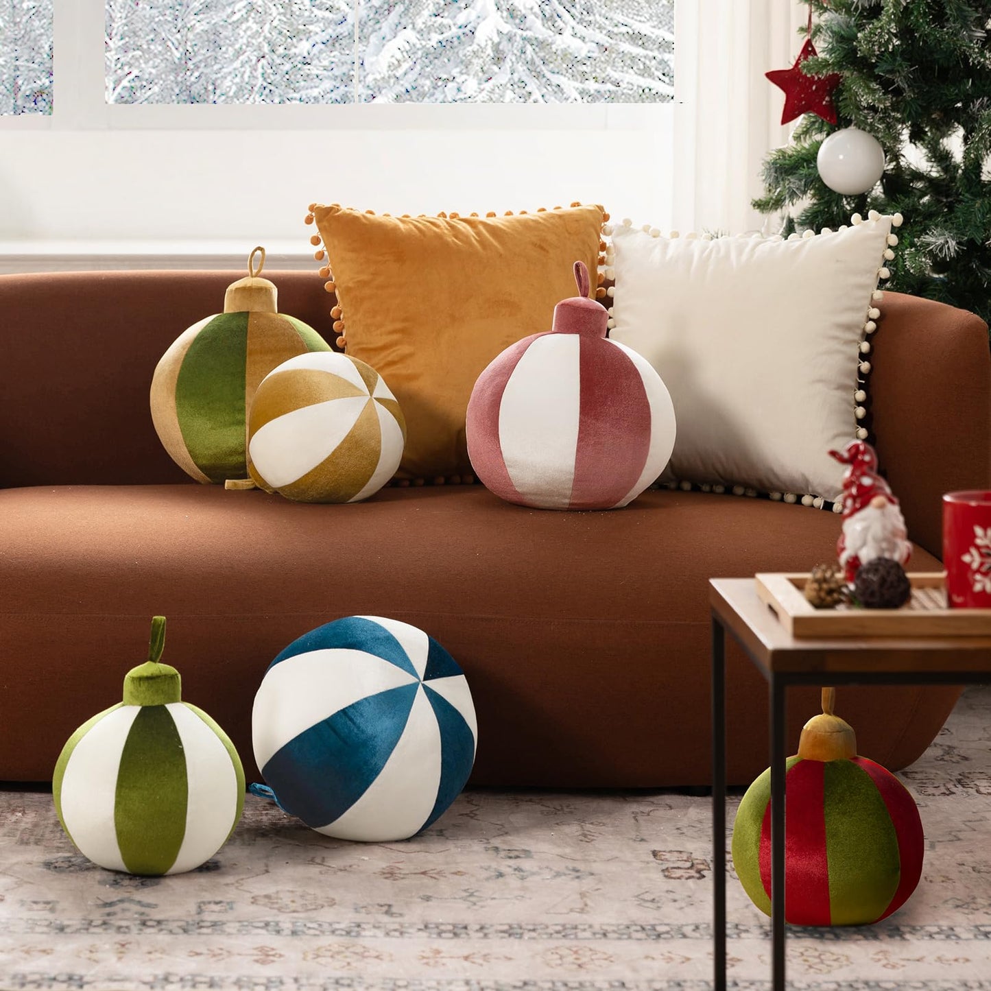 Ashler Merry Christmas Bell-Shaped Pillow, 11x11 Inch Velvet Hangable Decorative Holiday Pillow for Xmas Tree, Couch, Living Room, Bed, Yellow