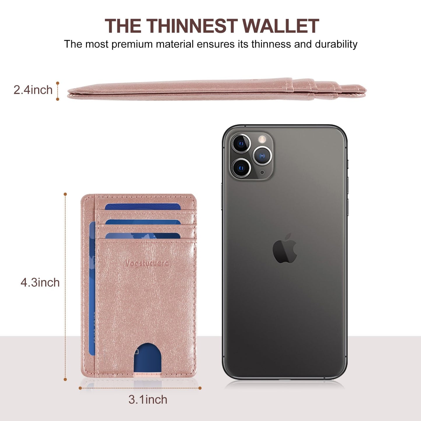 VOGSTYCUERO Front pocket thin wallet for Men Women RFID Blocking Credit Card Holder Card Cases Slim Minimalist wallet with Gift Box (Alaska Pink)