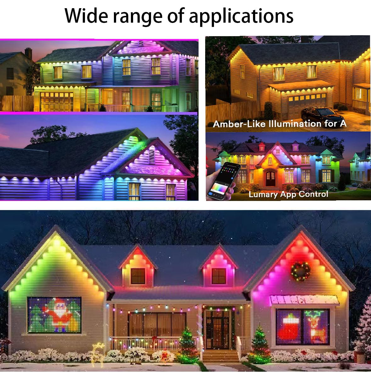 LIANWO100FT RGB Eaves Lights with App & Remote Control, IP67 Waterproof Outdoor Lighting, DIY Scene Modes for Garden, House, Party, Holiday Decor (Permanent Installation)