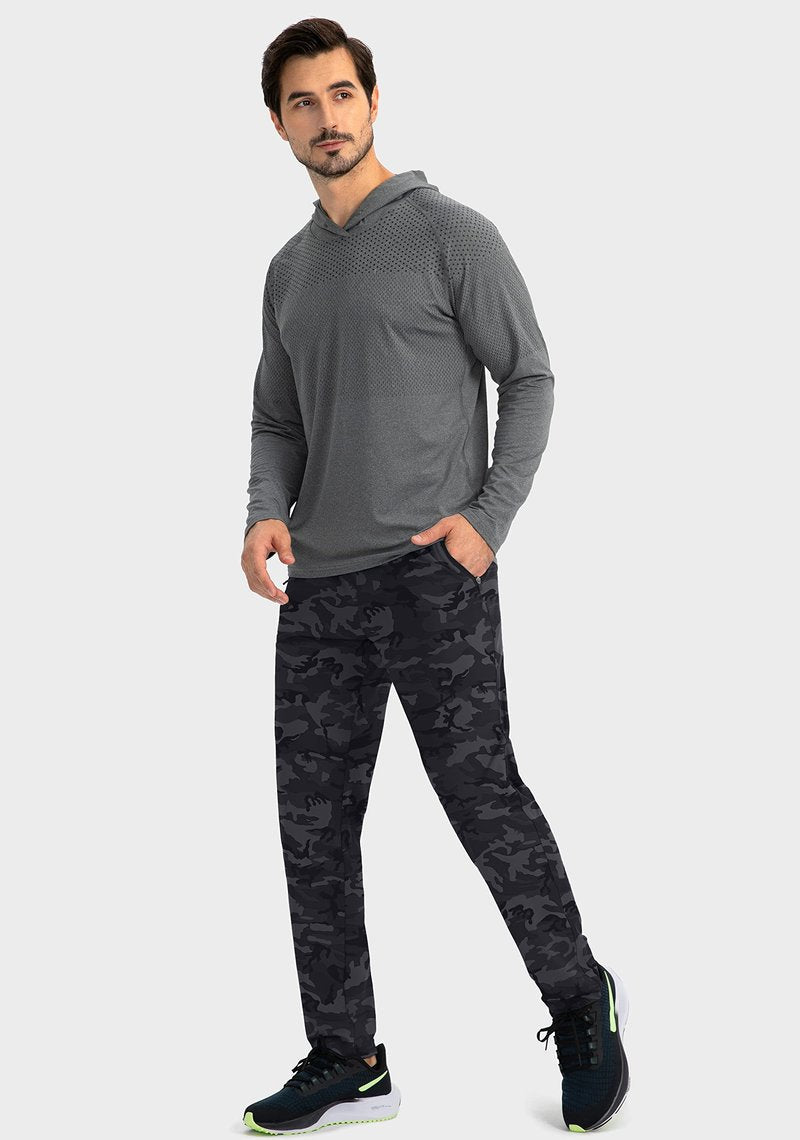 G Gradual Men's Sweatpants with Zipper Pockets Tapered Joggers for Men Athletic Pants for Workout, Jogging, Running (Grey Camo, Large)