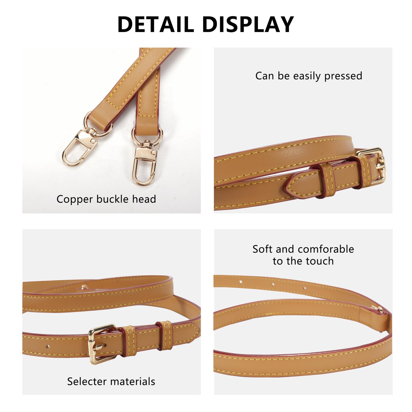 LvansWtl Adjustable Vachetta Leather Replacement Strap, Compatible with Diane,Pochette,Saumur,Boulogne Crossbody/Single-Shoulder/HOBO Bags with Length 37.8-48.43in (0.59" Width)