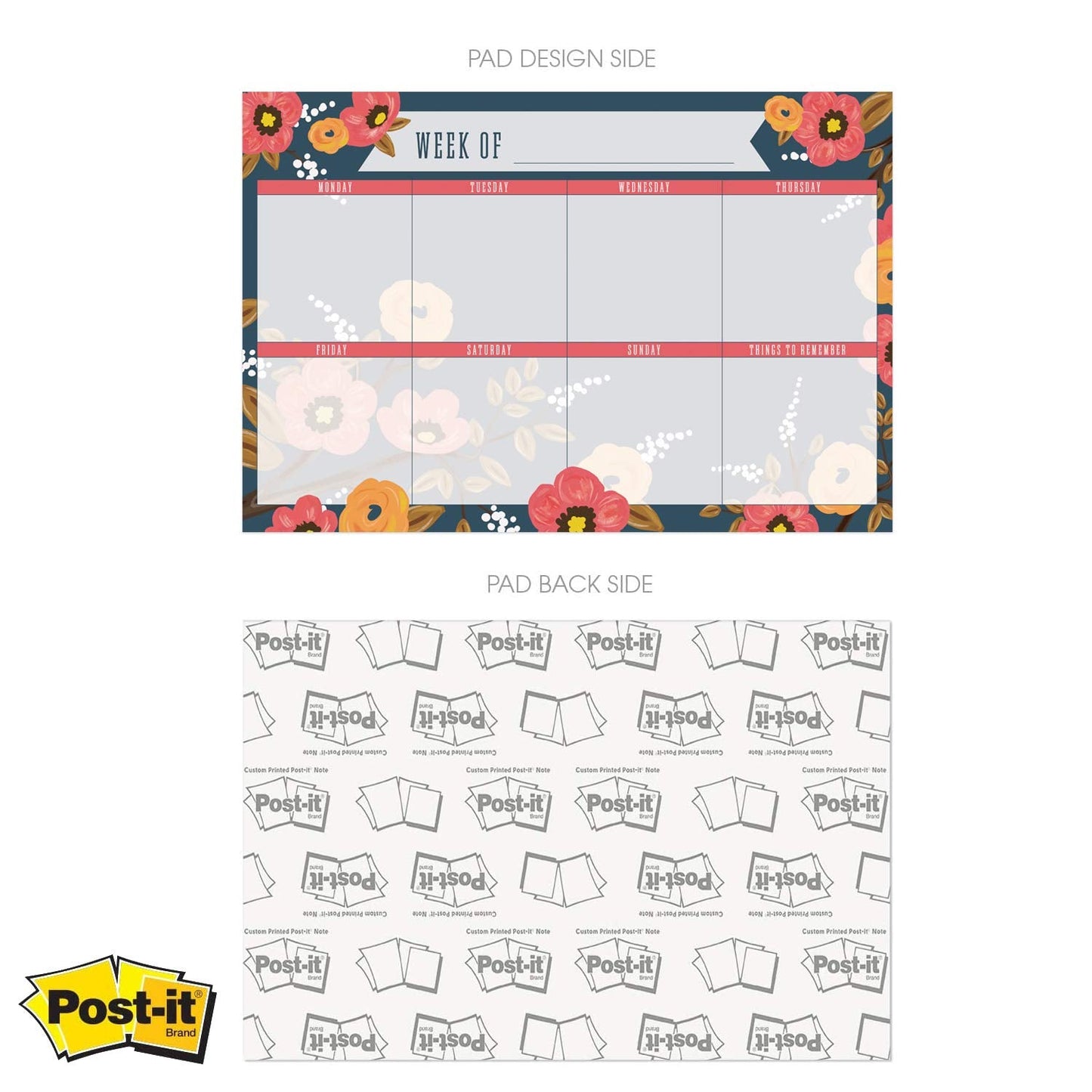 Modern Floral Sticky Note Weekly Calendar / 16.25" x 11" Repositionable Fill-in Planner/Large Weekly Undated Wall Calendar