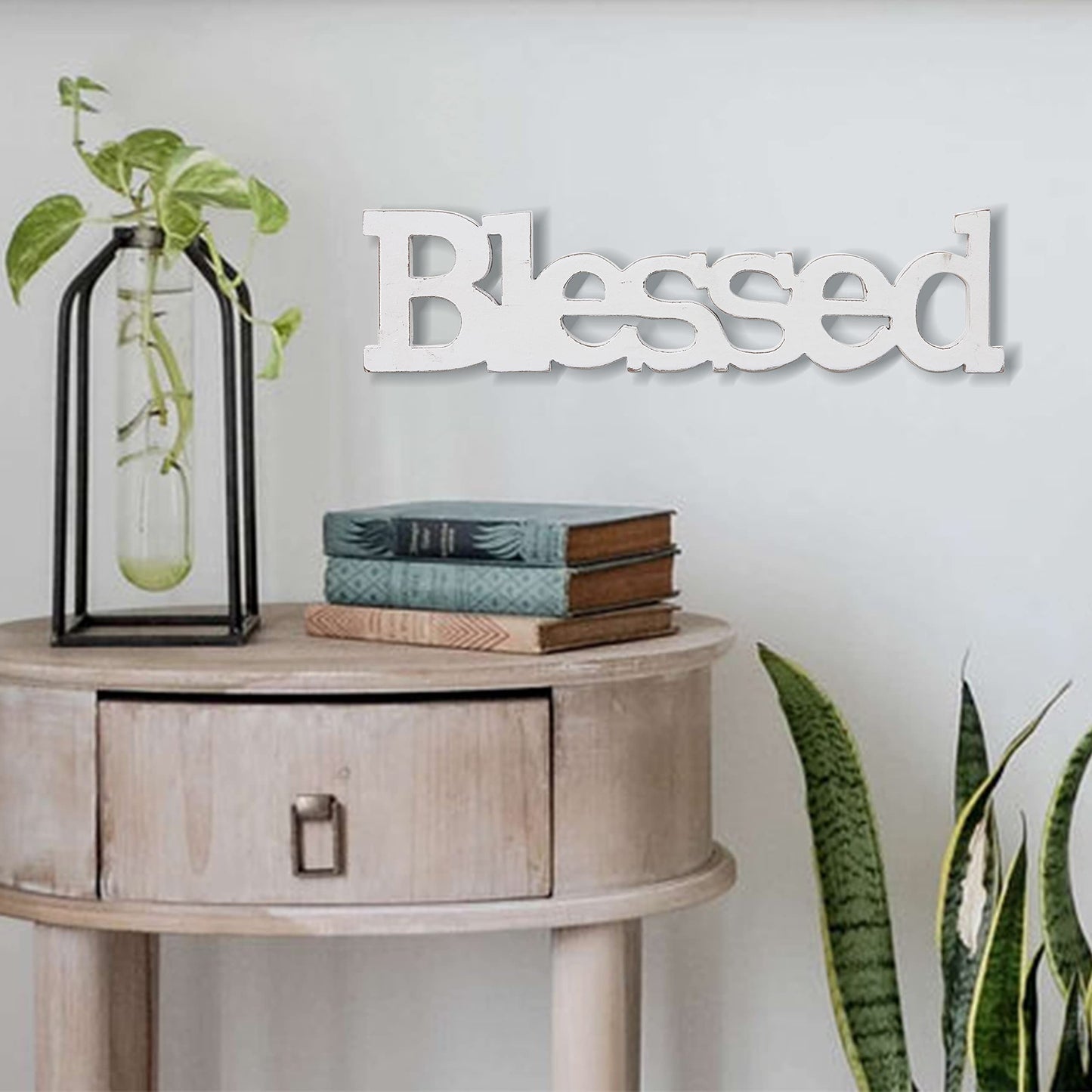 Sintosin Farmhouse Wood Blessed Sign for Table 15", Hanging Distressed White Wall Decoration, Rustic Blessed Signs for Home Decor, Thanksgiving Christmas Signs Decor for Living Room