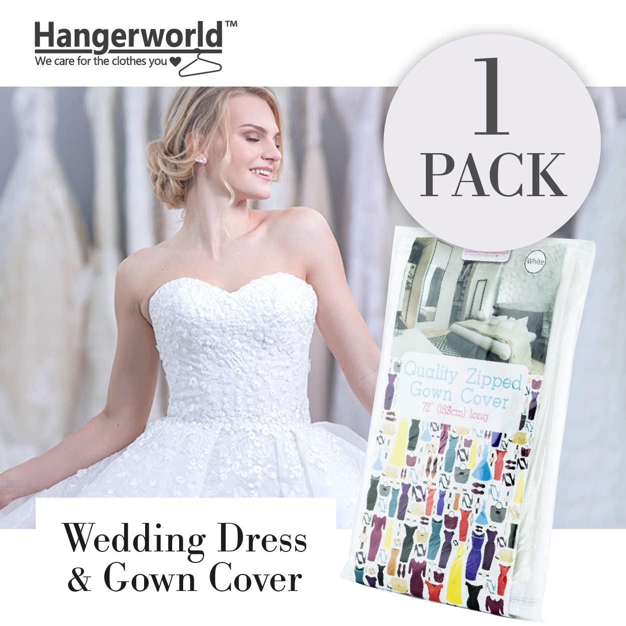 HANGERWORLD 72inch Breathable Wedding Gown Long Dress Hanging Garment Bag for Closet Storage (White)