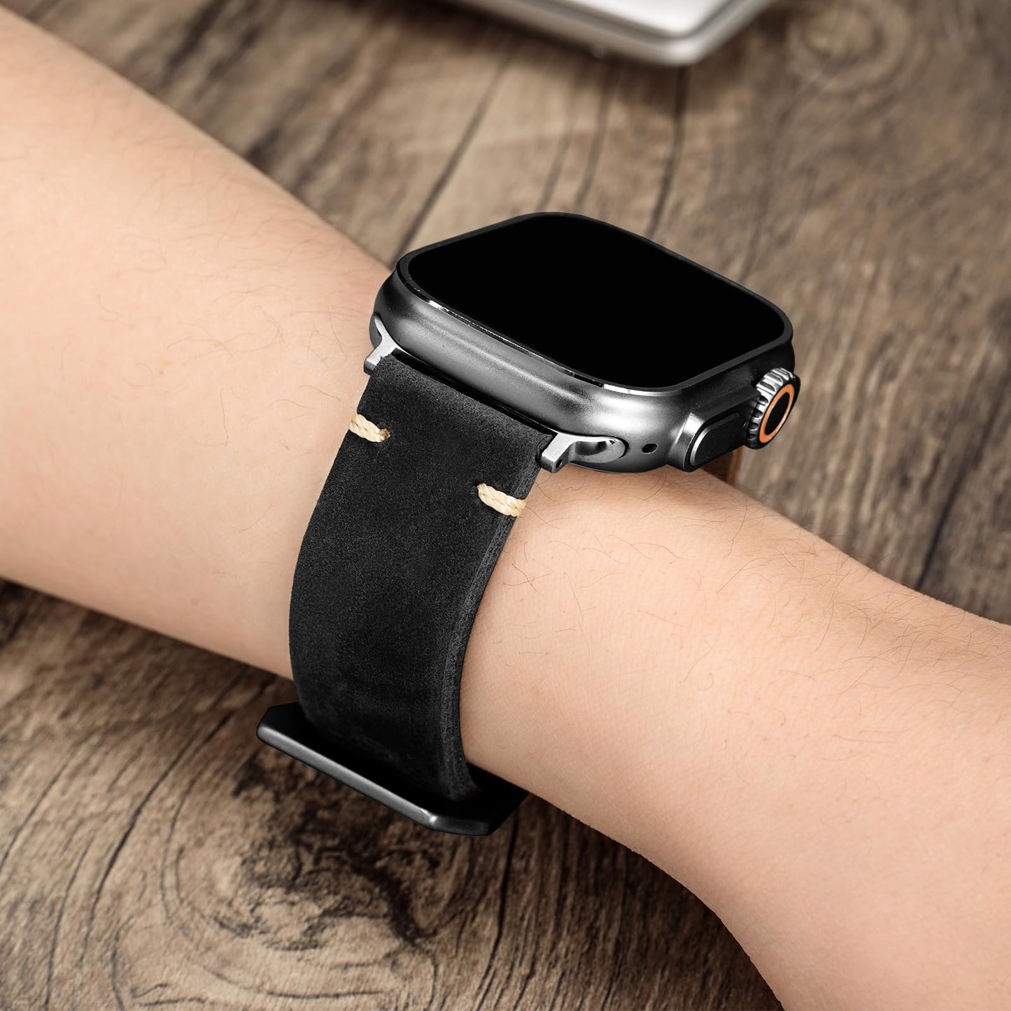 Handmade Double Sided Leather Bands Compatible with Apple Watch Ultra 2/Ultra Band 49mm 46mm 45mm 44mm 42mm ,Men Retro Design Grain Genuine Leather Band For iWatch Series SE 10 9 8 7 6 5 4 3 2 1