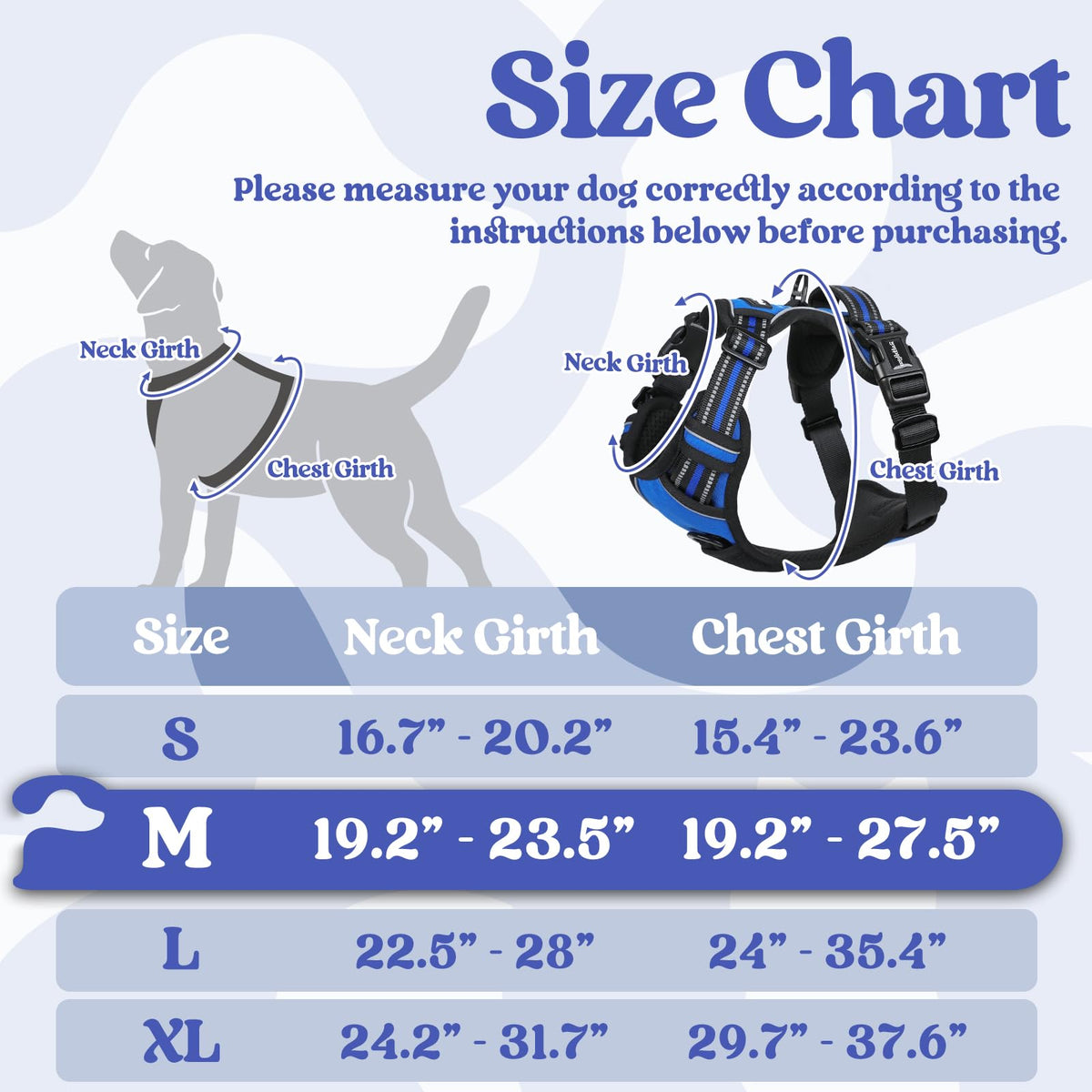 rabbitgoo Dog Harness Medium Sized, No Pull Pet Harness with 3 Buckles, Adjustable Soft Padded Pooch Vest with Instant Control Handle, Easy Walking Reflective Pet Vest for Medium Dogs, Blue, M