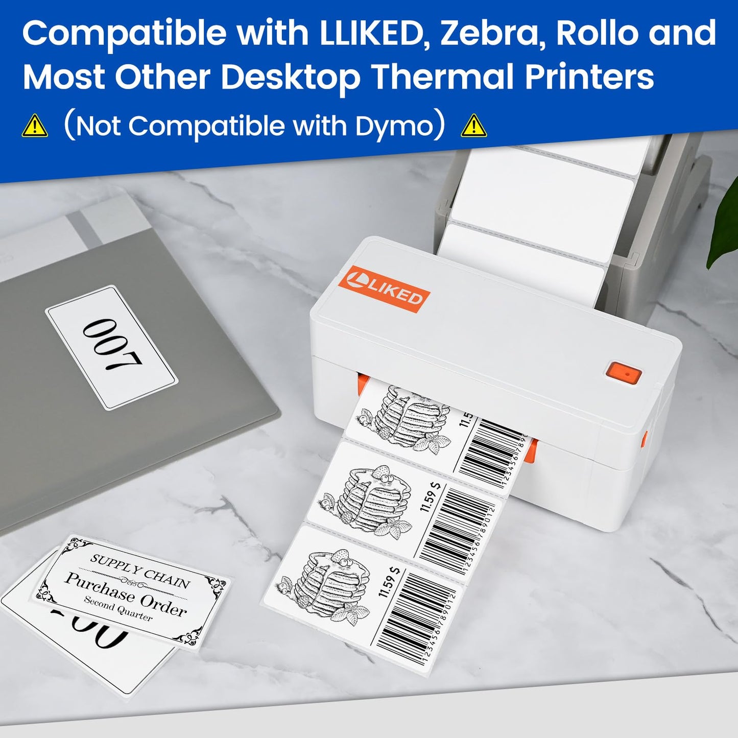 L LIKED 4" x 2" Blank Removable Labels with No Residue, Water and Oil Resistant, Use for Both Home and Office (1 Roll, 750 Labels)