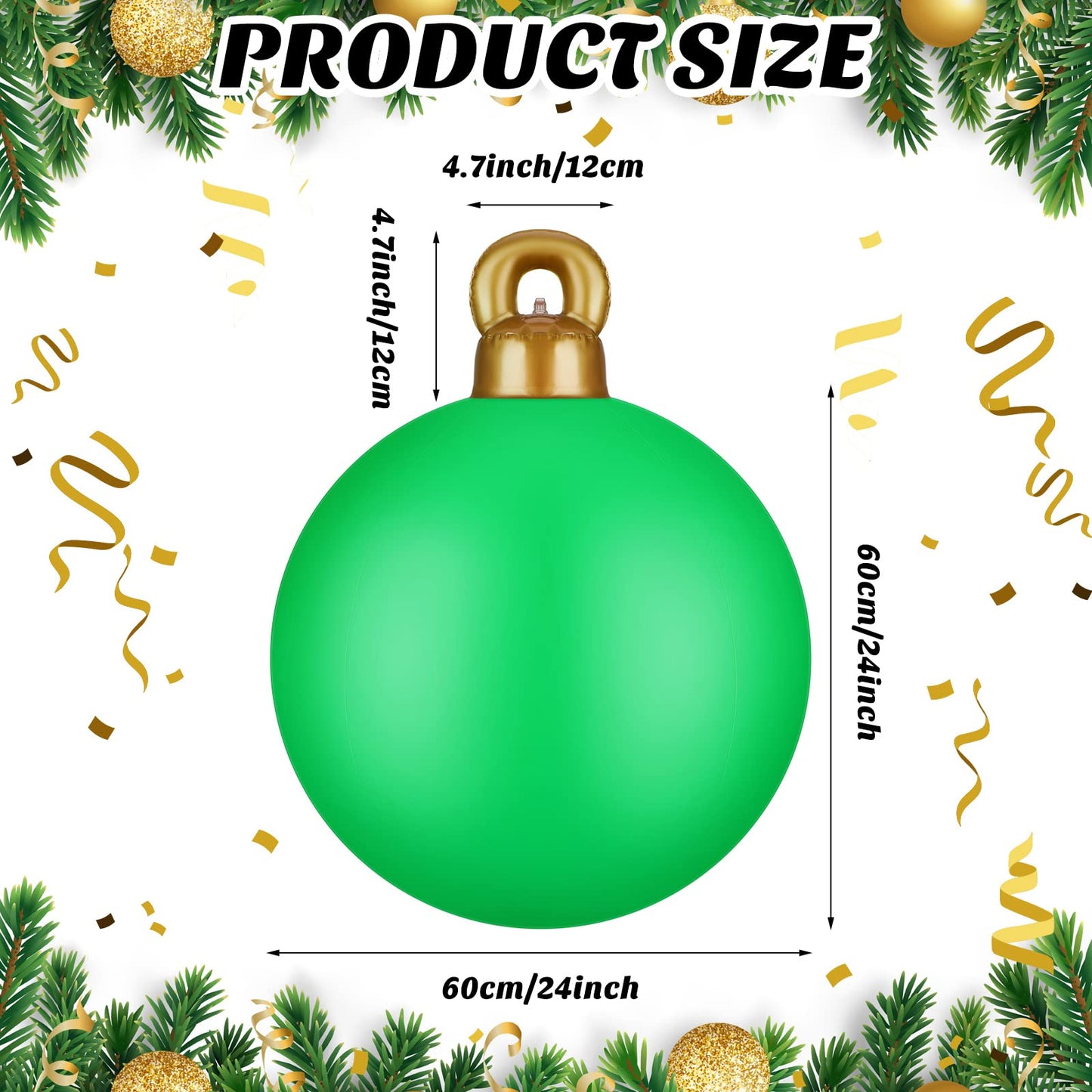 Jetec 4 Pcs Giant Inflatable Christmas Ball Large Xmas Inflatable Ornaments PVC Outdoor Holiday Blow Ball Outside Yard Lawn Porch Decorations (Solid,Red,Green,Blue,Gold)