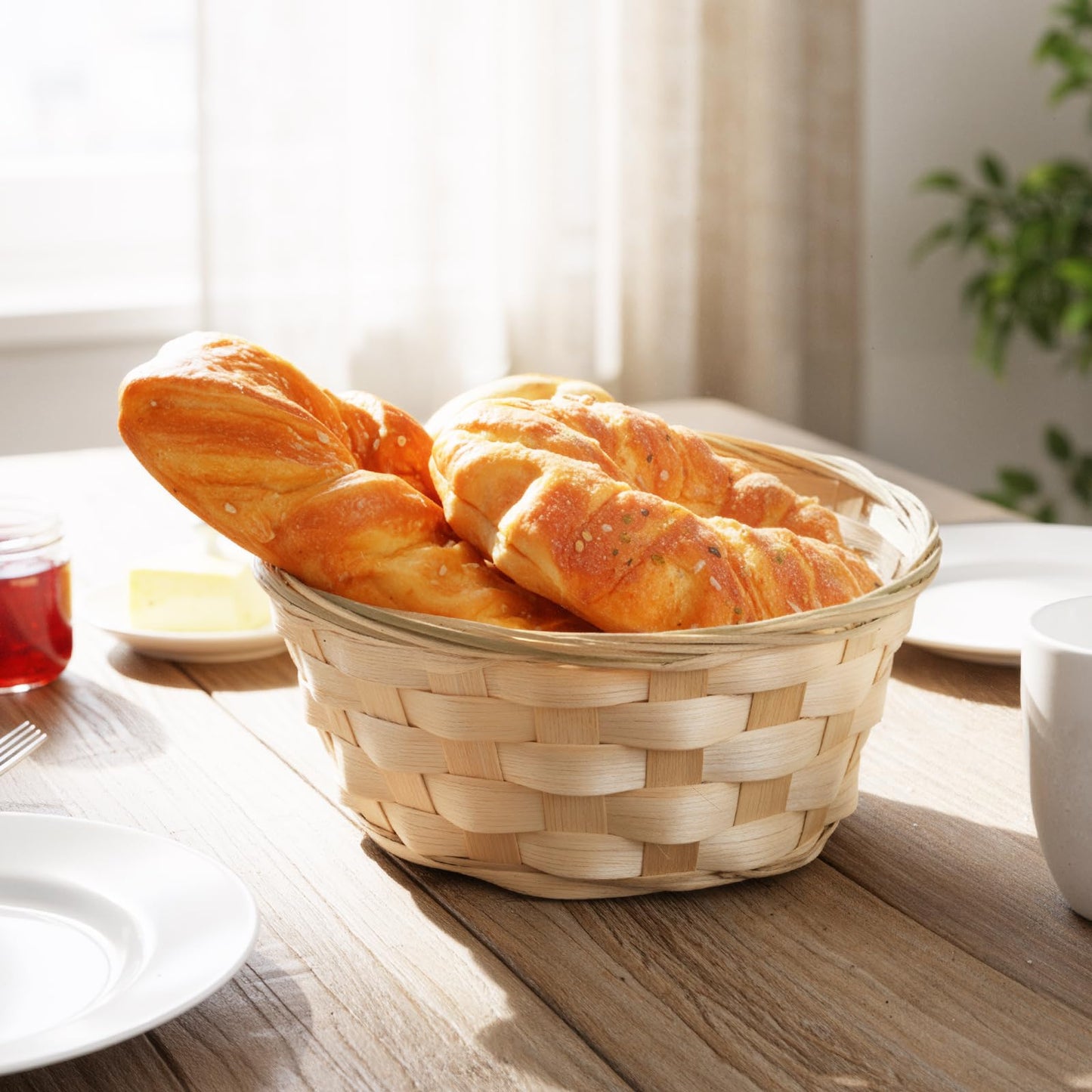 Ckhoid 10Pcs Round Gift Baskets, 8 Inch Natural Bamboo Woven Fruit Basket, Small Wicker Bread Roll Serving Basket, Handwoven Food Storage Serving Baskets for Kitchen, Restaurant