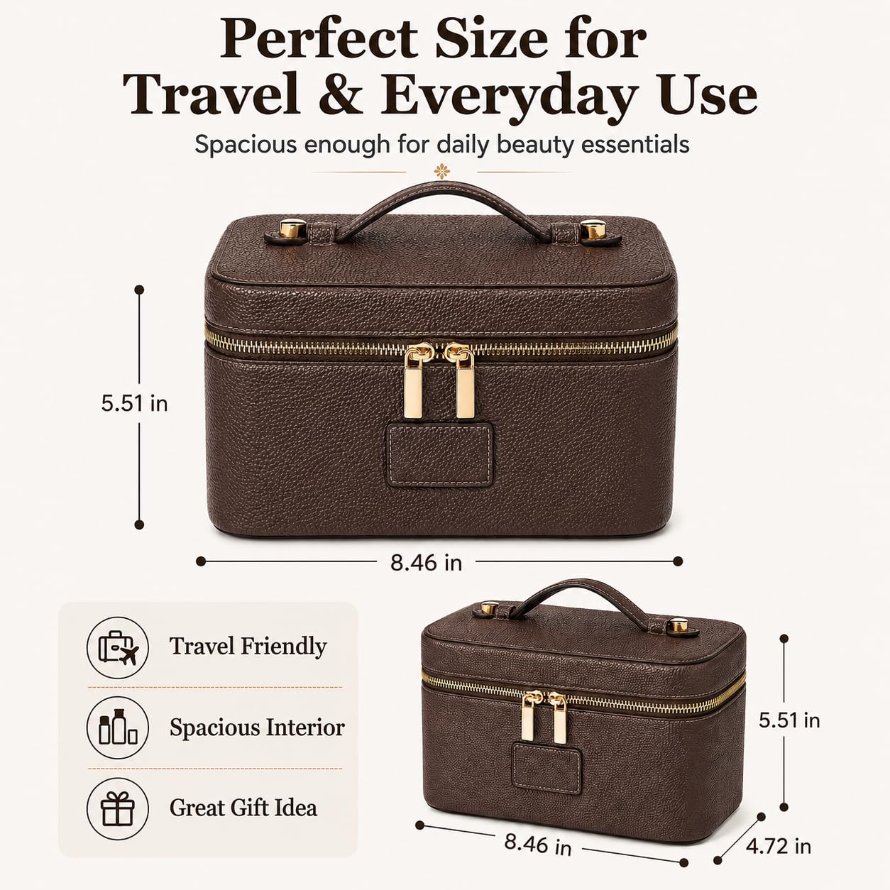 Cozomga Makeup Bag Vanity Case for Women Leather Cosmetic Bag Travel Toiletry Bags Portable Makeup Organizer Case