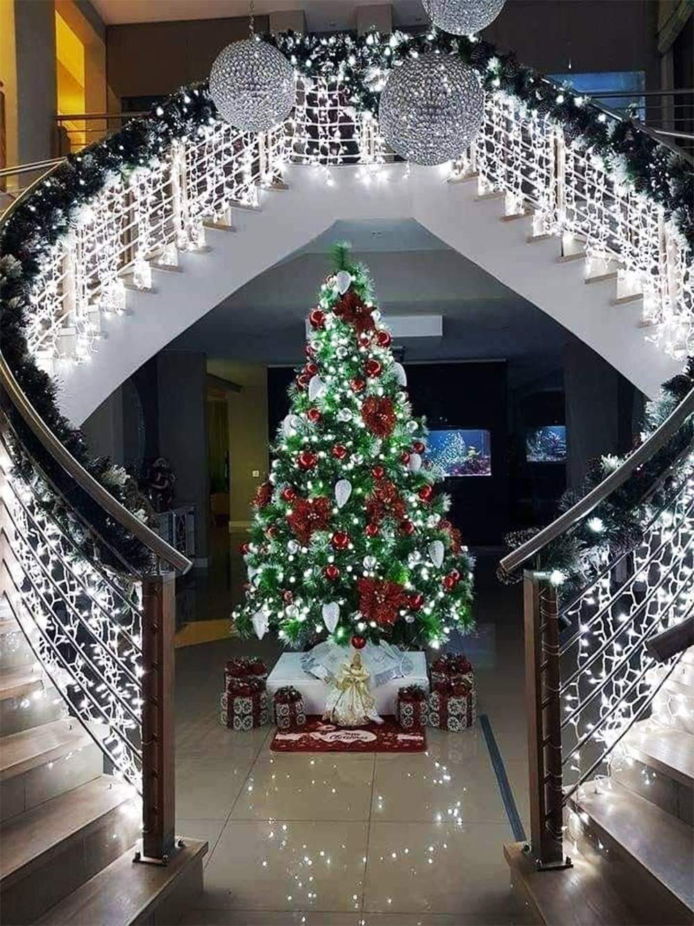 Toodour Christmas Icicle Lights Outdoor, 1224 LED 100ft 8 Modes Fairy Icicle String Light with 204 Drops, Led Christmas Lights Twinkle for Holiday, Party, Wedding, Eaves, Xmas Decorations (White)