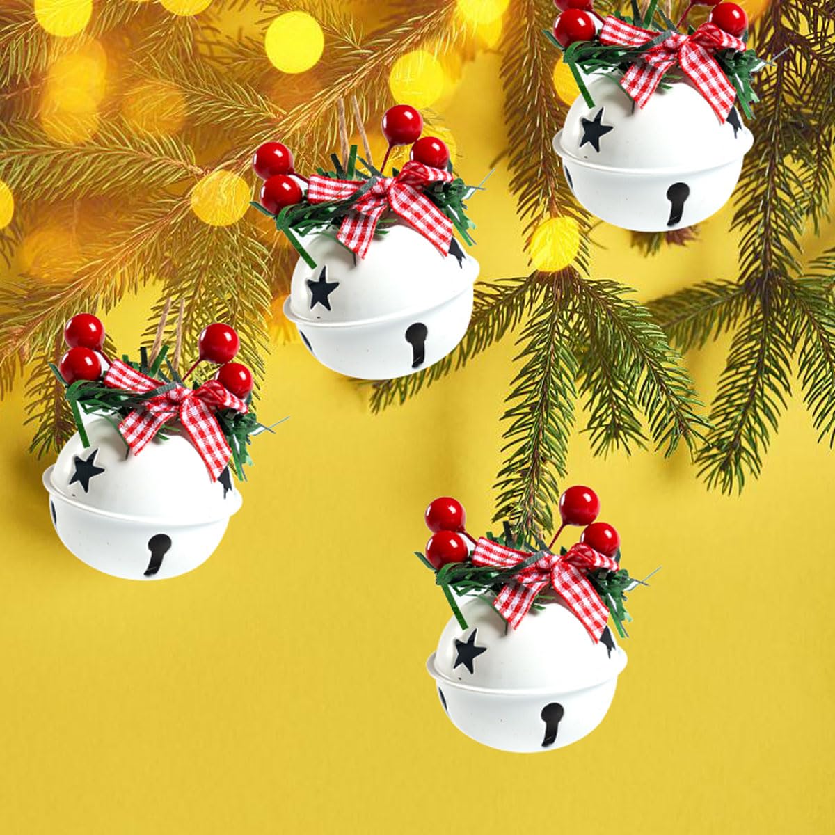 18 PCS Christmas Jingle Bells Ornaments in Red, White, Green - Christmas Tree Decor, Wreath, Memorial Ornament