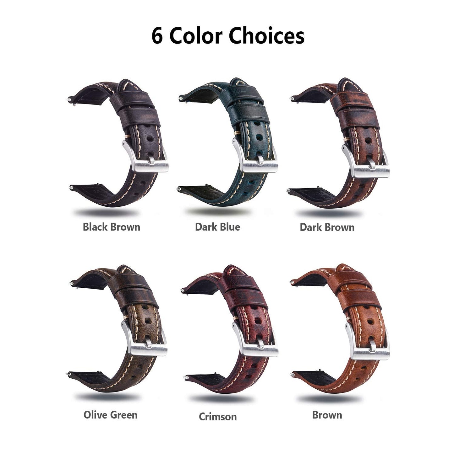 Berfine 18mm Quick Release Retro Leather Watch Band,Vintage Oil-tanned Pull-up Leather Watch Strap Replacement,Black Brown