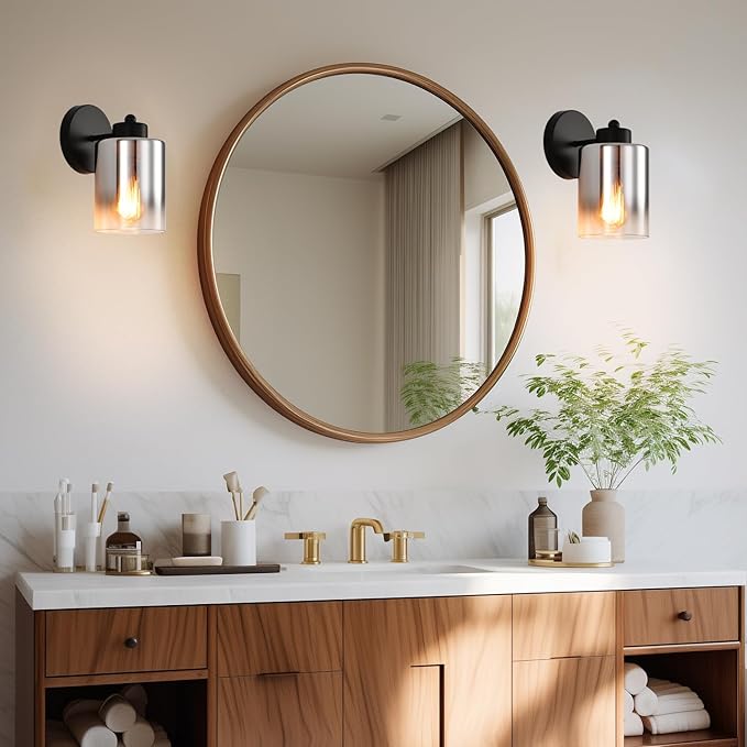 Metal Sconces Wall Lighting with Clear Glass Shade, Bathroom Vanity Light Matte Black Wall Sconce, Modern Wall Light Fixtures