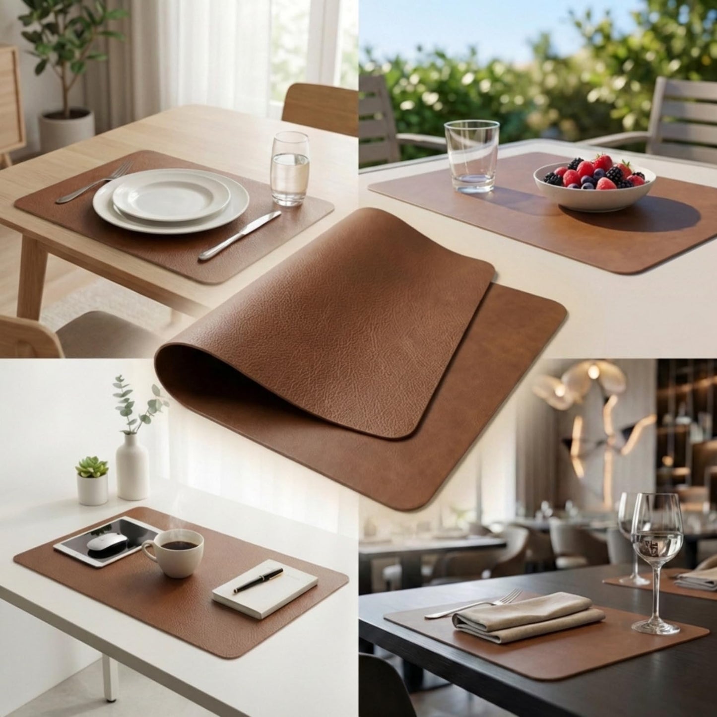 Premium Faux Leather Placemats Set of 6 – Waterproof, Heat-Resistant, Reversible & Non-Slip Table Mats for Kitchen, Dining, Indoor/Outdoor Use