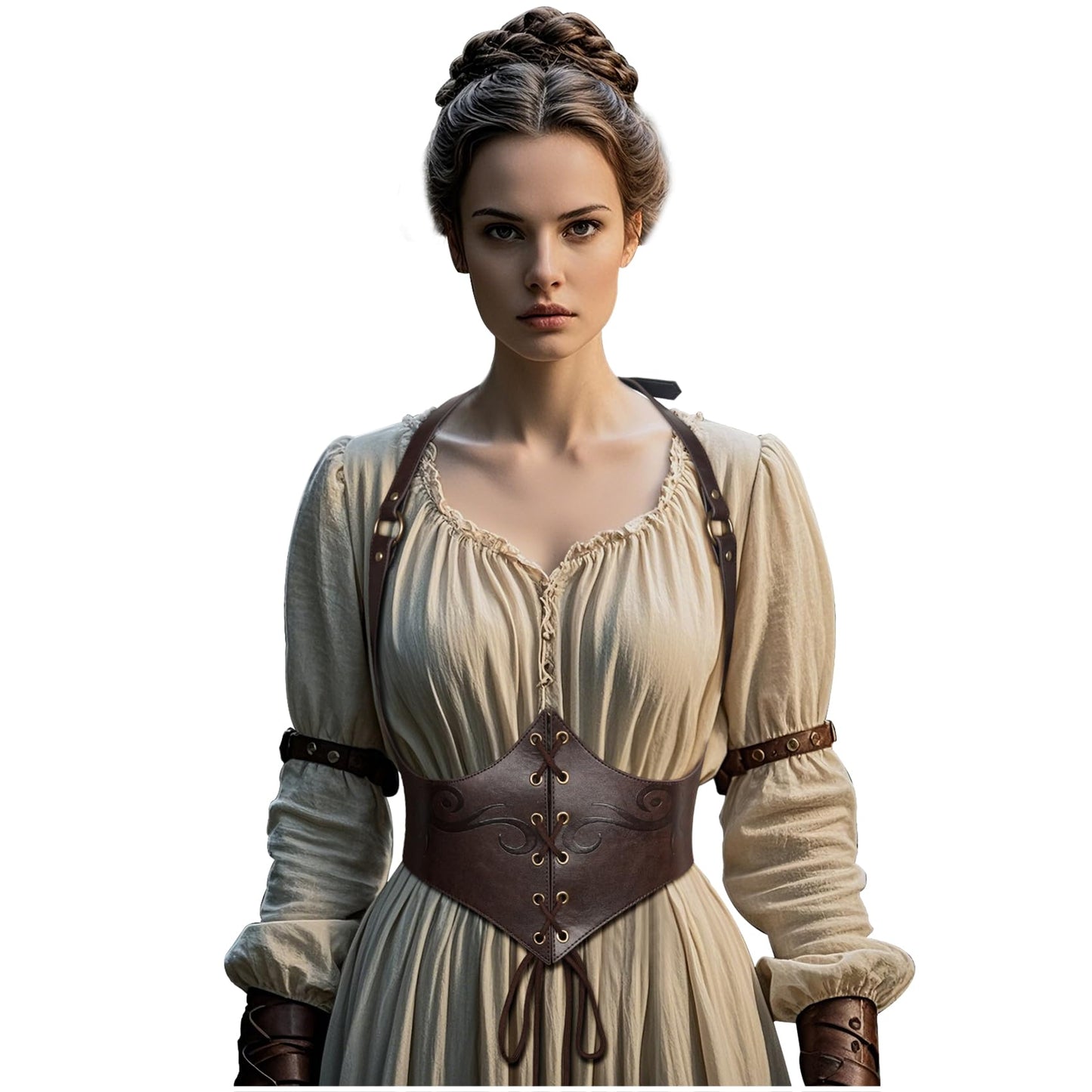 L'VOW Renaissance Leather Corset Belt Viking Waist Cincher Belt Women Halloween LARP Medieval Accessory(Brown,XXL)