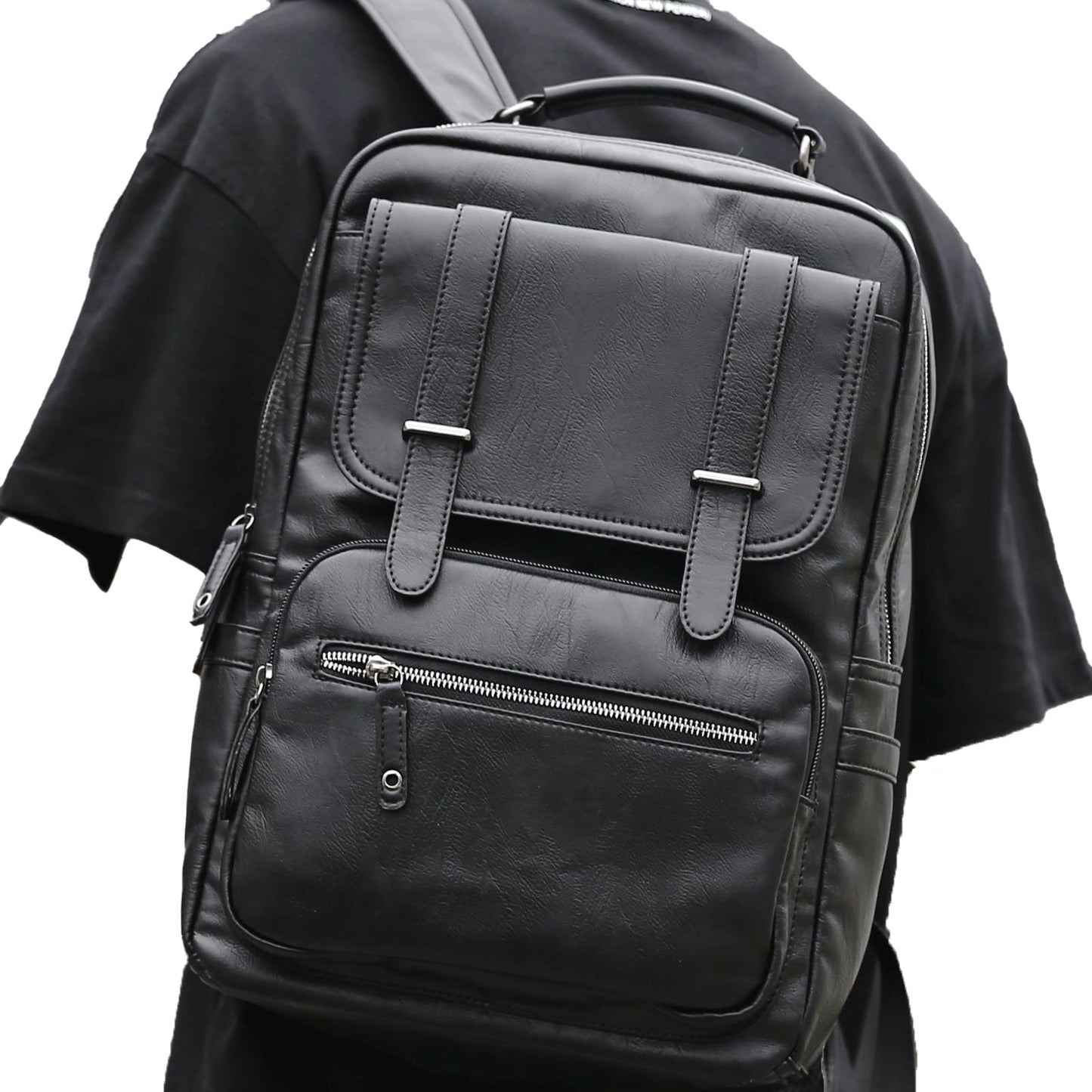 MATE ELAN Leather Backpack Laptop 15.6 inch Lightweight Retro Business College Casual Travel Overnight Daypack Work backpack black Gift