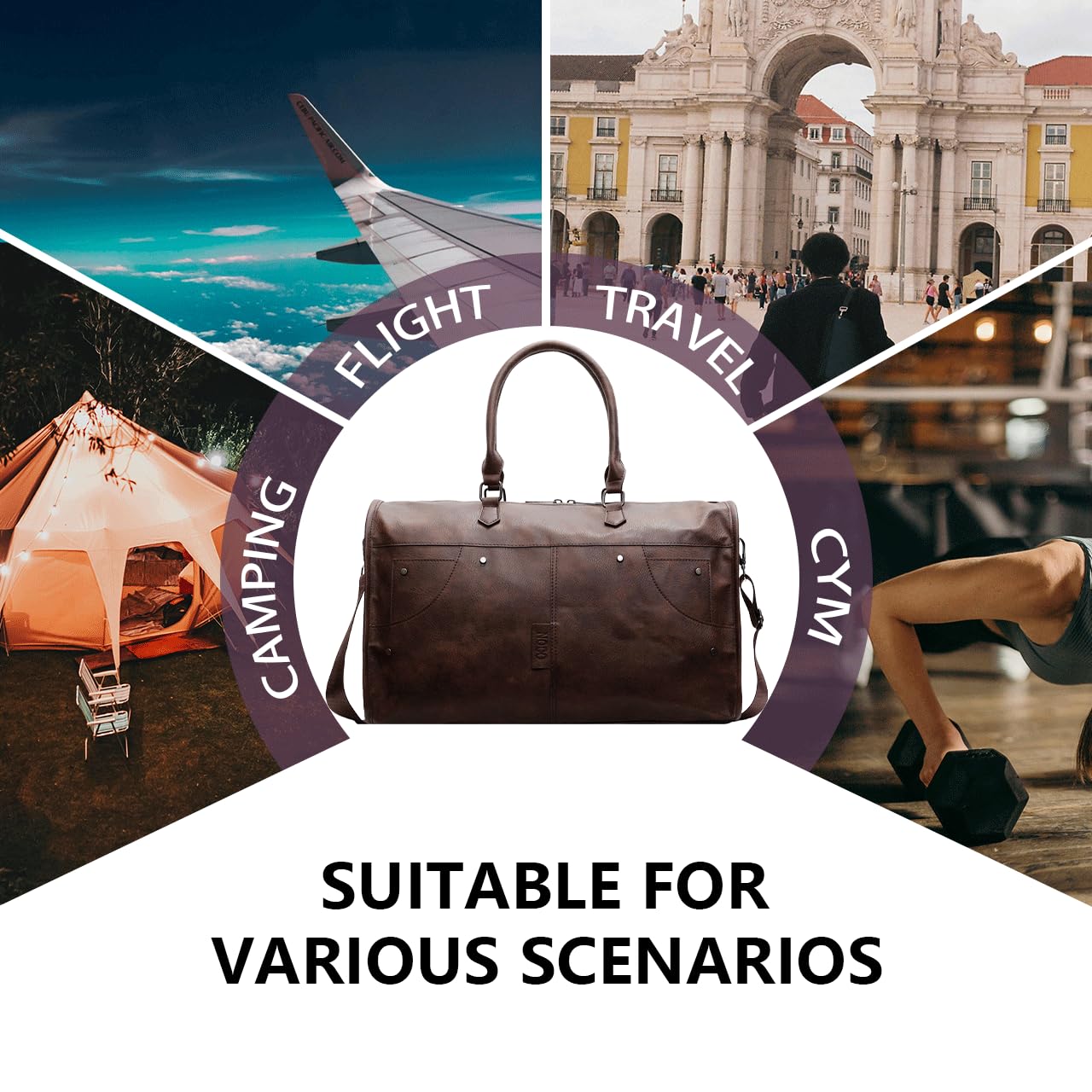 Travel Duffle Bag, PU Leather, Travel Weekender Overnight Bag, Handbag, Casual Bag, Large Capacity Gym Bag for Flight, Camping, Sports, Business Travel, Lightweight, Waterproof, 40L.