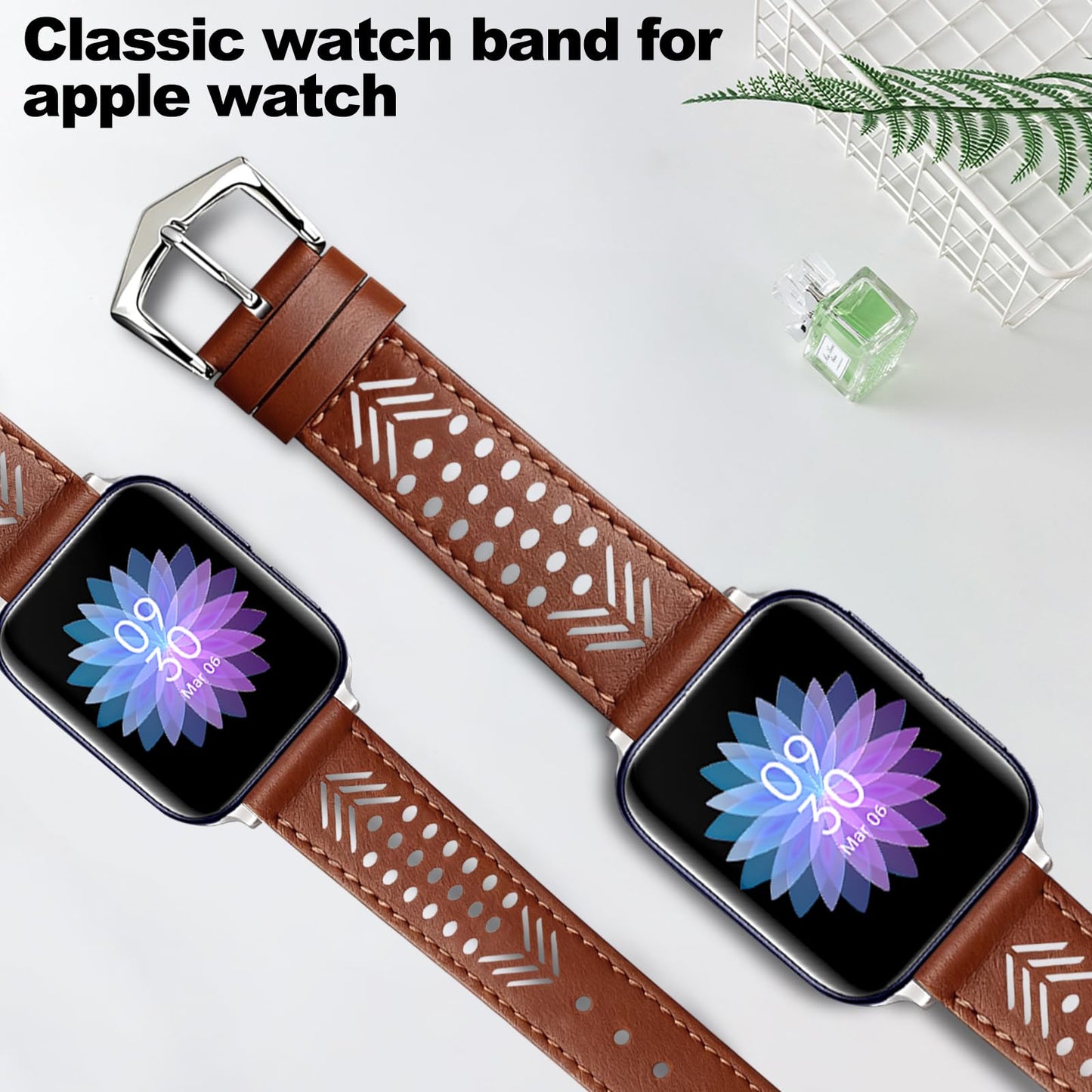 Hollow-out Genuine Leather Watch Band for Apple Watch, Dressy Strap for Women Lady Small Wrist, Compatible with Apple Watch Series 11 10 9 8 7 6 SE 3 2 1 Ultra 38mm 40mm 41mm 42mm 44mm 45mm 46mm 49mm