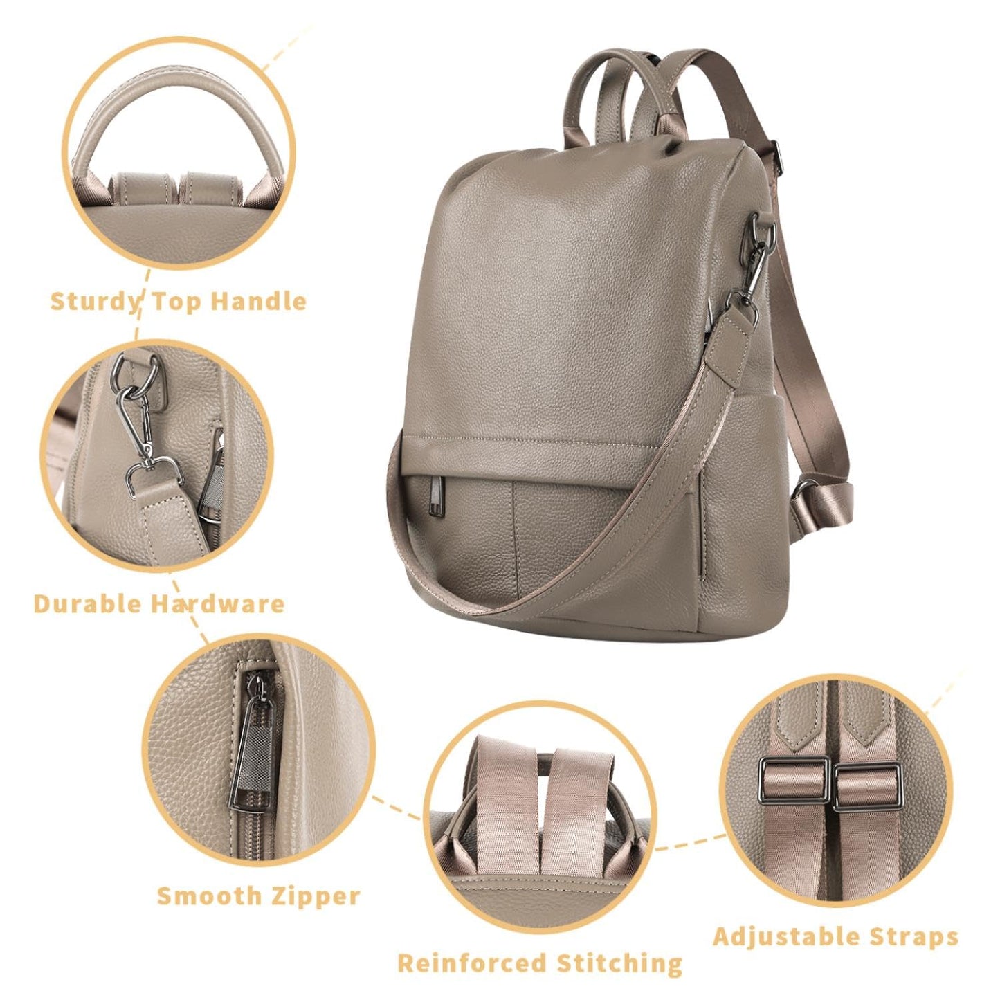 Wesccimo Genuine Leather Backpack Purse For Women Antitheft Real Soft Rucksack Fashion Designer Convertible Ladies Shoulder Bag Grey