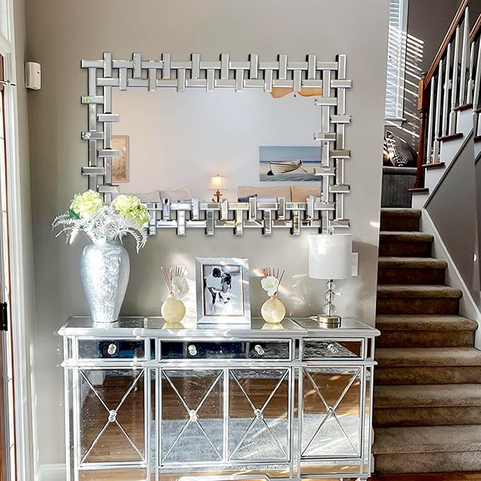 Decorative Mirror for Living Room, 47'' x 32'' Large Wall Mirror with Beveled Glass Frame, Modern Accent Mirror for Dining Room, Entryway, Fireplace, Bedroom