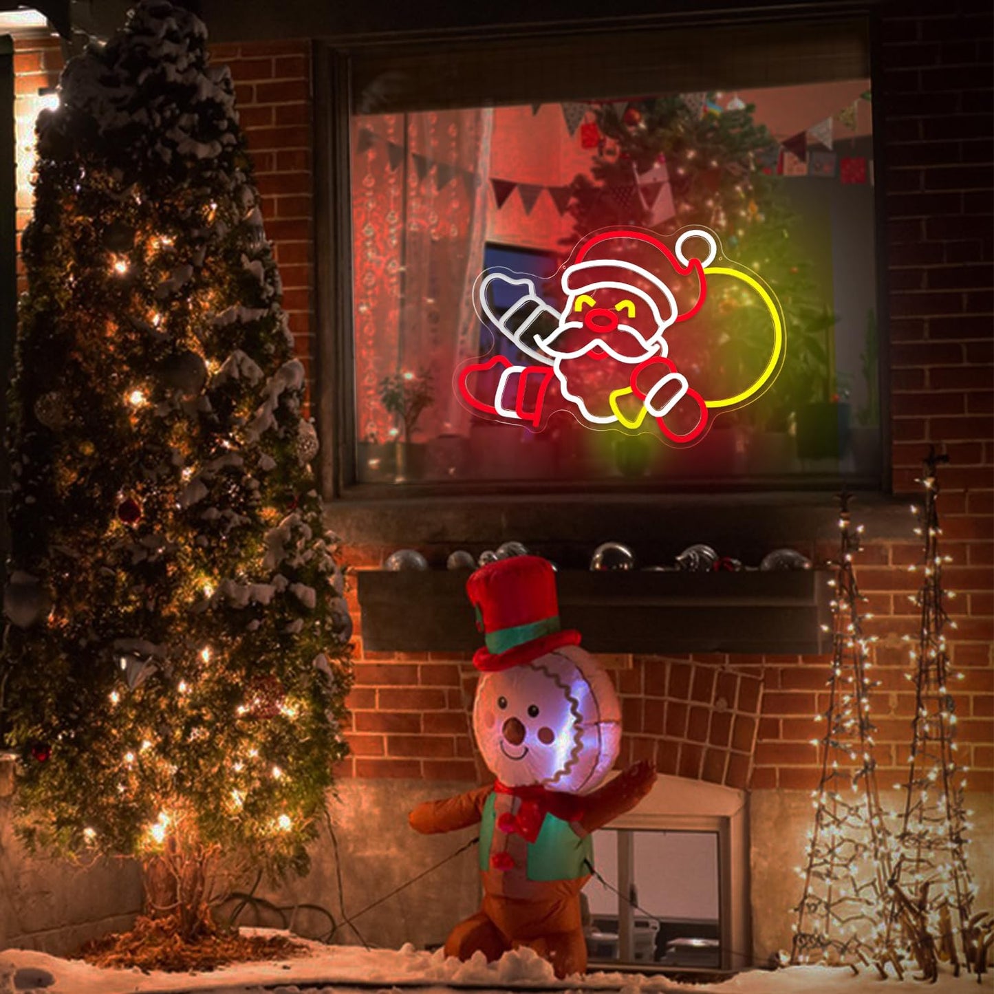 Santa Claus Neon Sign Christmas Neon Sign for Wall Decor Waving Santa Neon Lights Led Christmas Window Decorations Light Up Sign for Bedroom Living Room Party