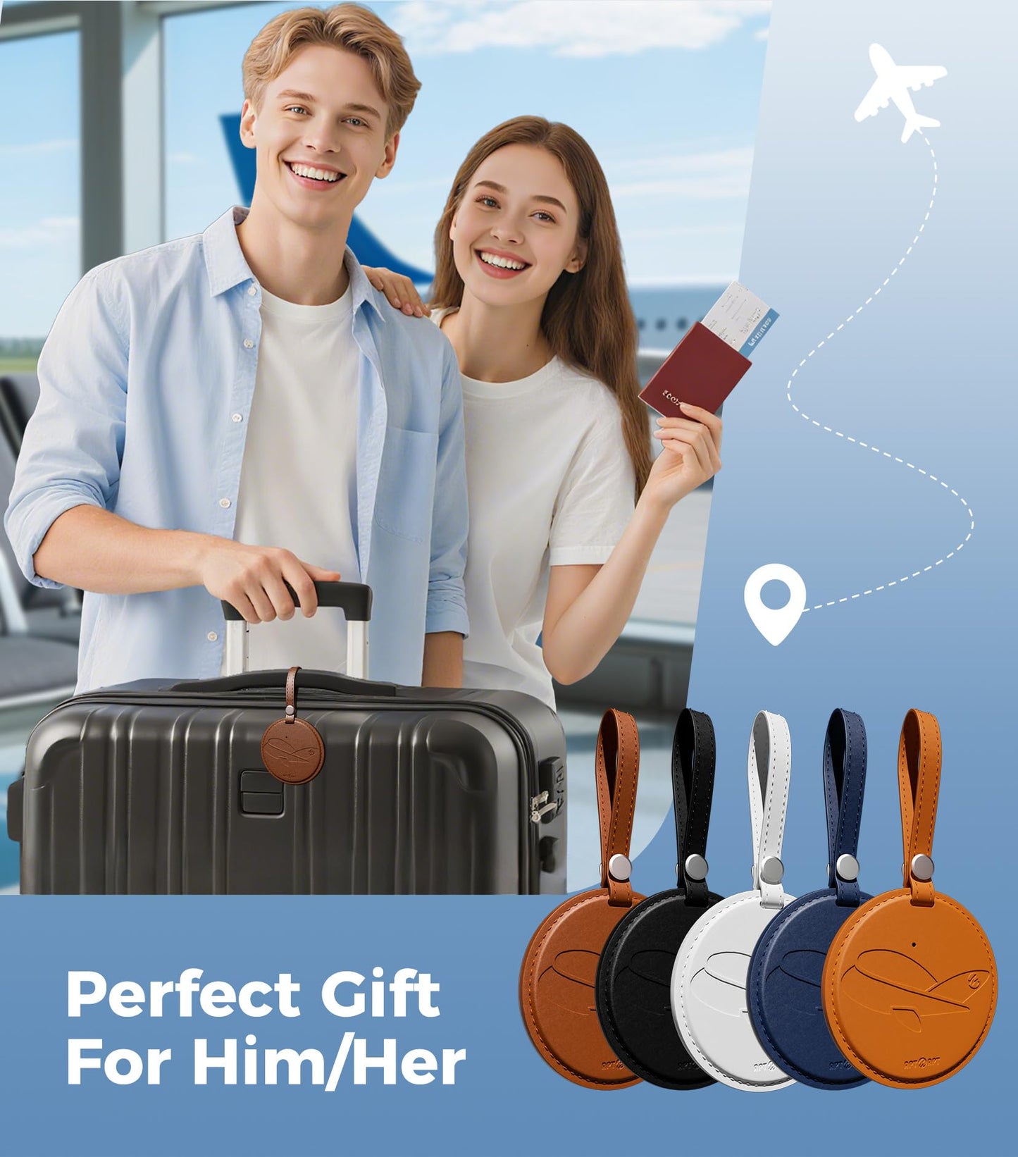 APTMAPT Smart Luggage Tag Works with Apple Find My, Premium Leather Suitcase Tracker with 2 ID Labels, TSA-Friendly, Anti-Lost Travel Essentials for Bags Backpacks, Wireless Charging, Brown