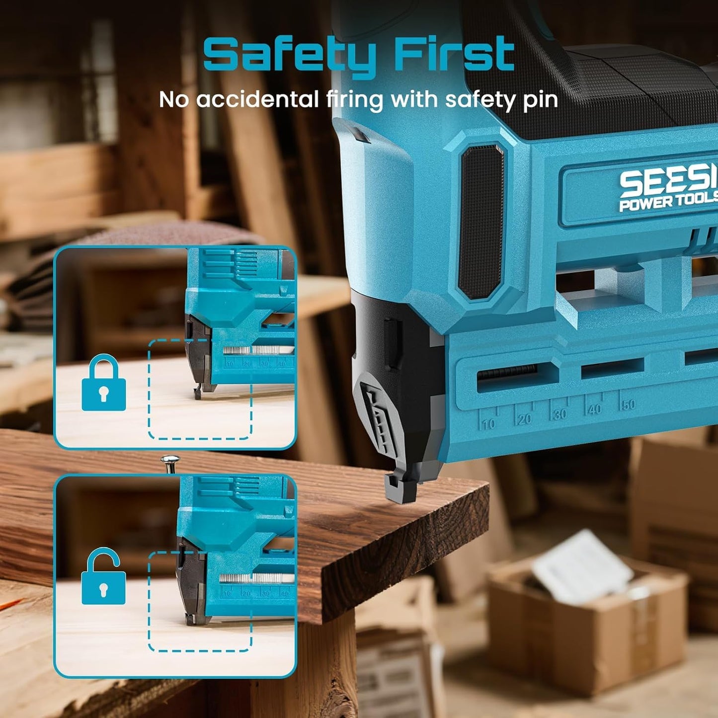 SEESII 18 Gauge Cordless Brad Nailer and Stapler Gun for Drywall, 20V 2-in-1 Electric Nail Gun with 2 Batteries, 1000pcs Nails & Staples, Adjustable Depth for Wood, Upholstery & DIY Projects